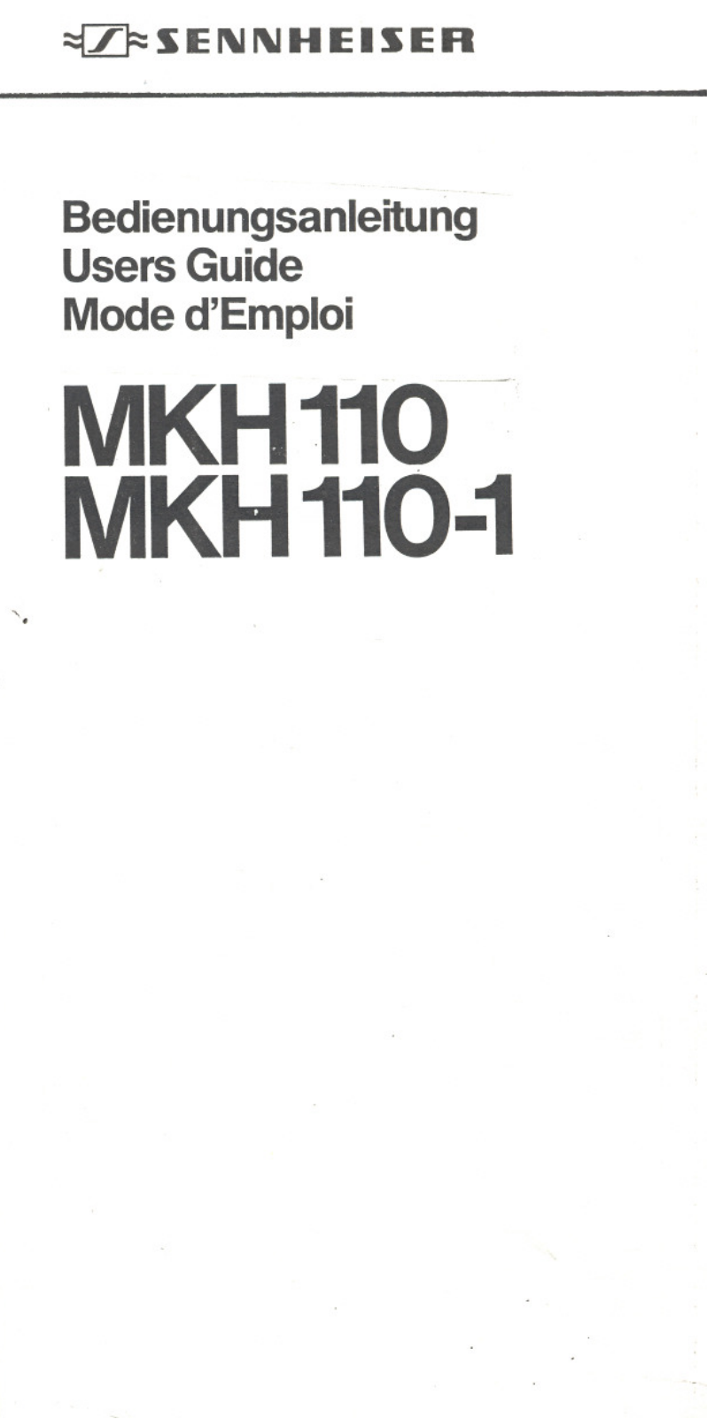 Sennheiser MKH 110-1, MKH 110 User Manual - ManualMachine.com