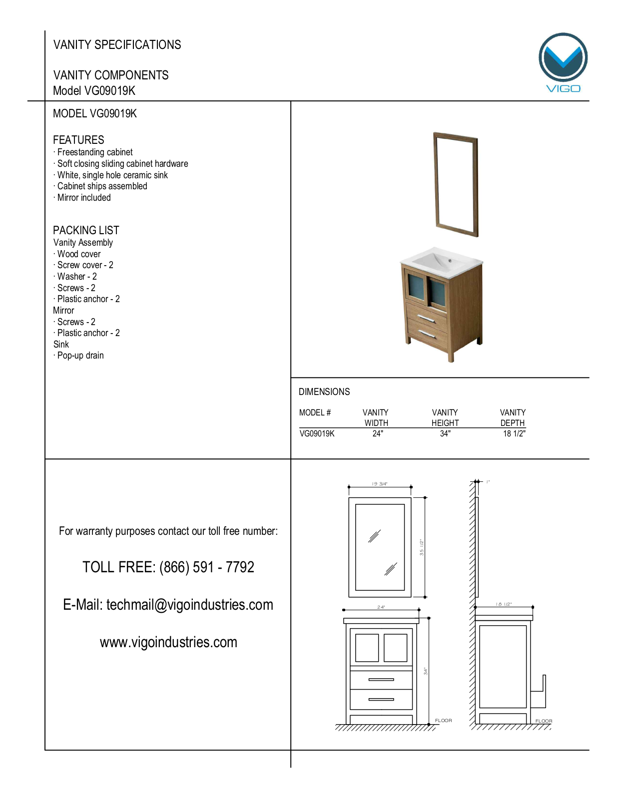 Vigo VG09019K User Manual