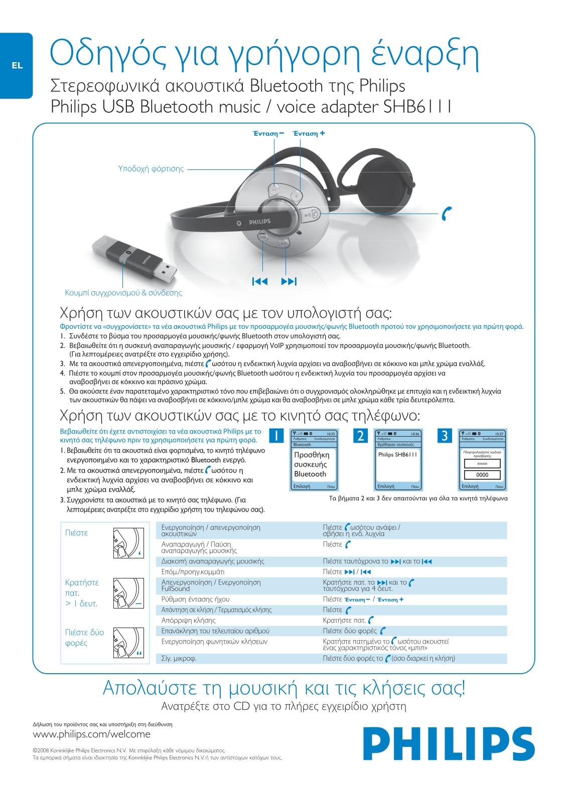 Philips SHB 6111 Quick start guide