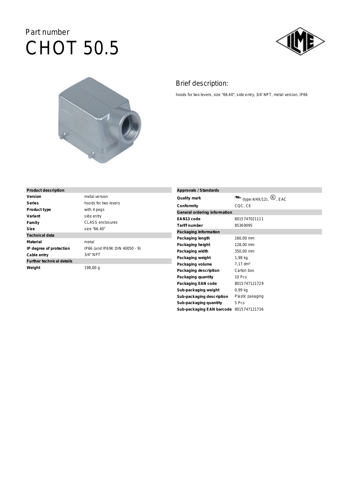 Datasheet CHOT-50.5 Datasheet (ILME) - ManualMachine.com