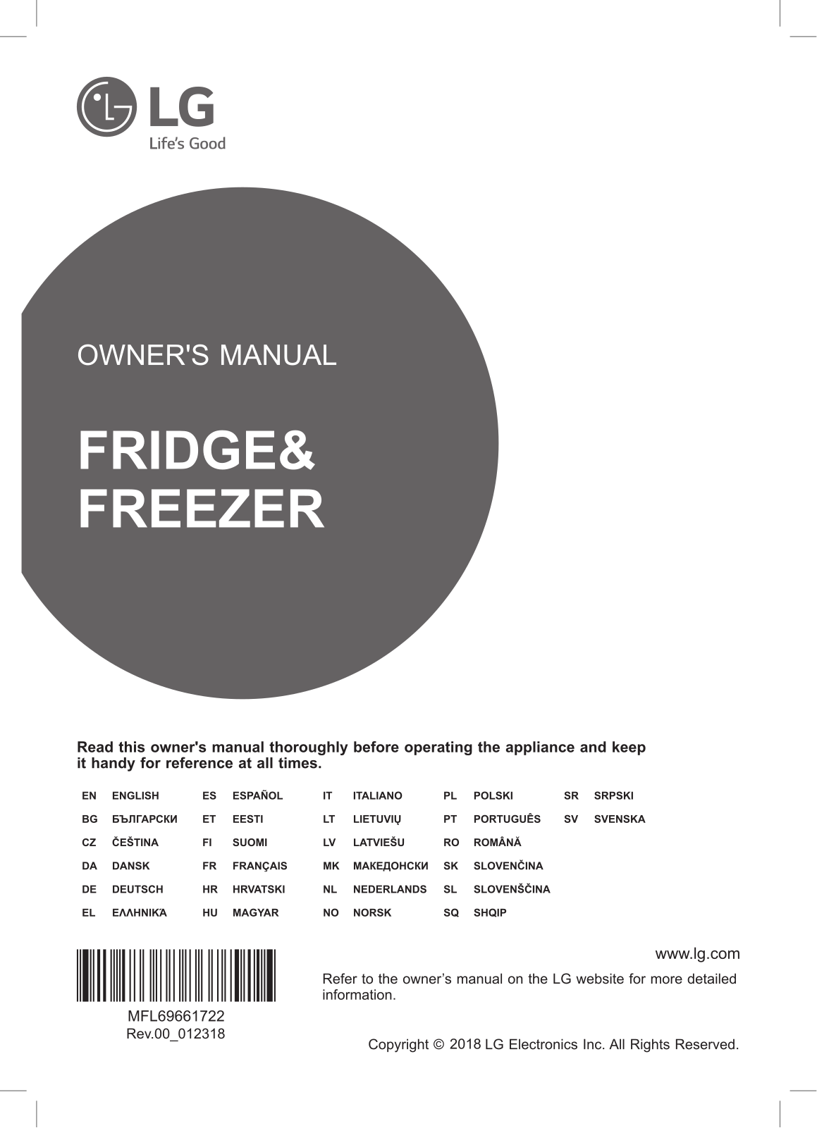 LG GBB548BLCZH User Manual