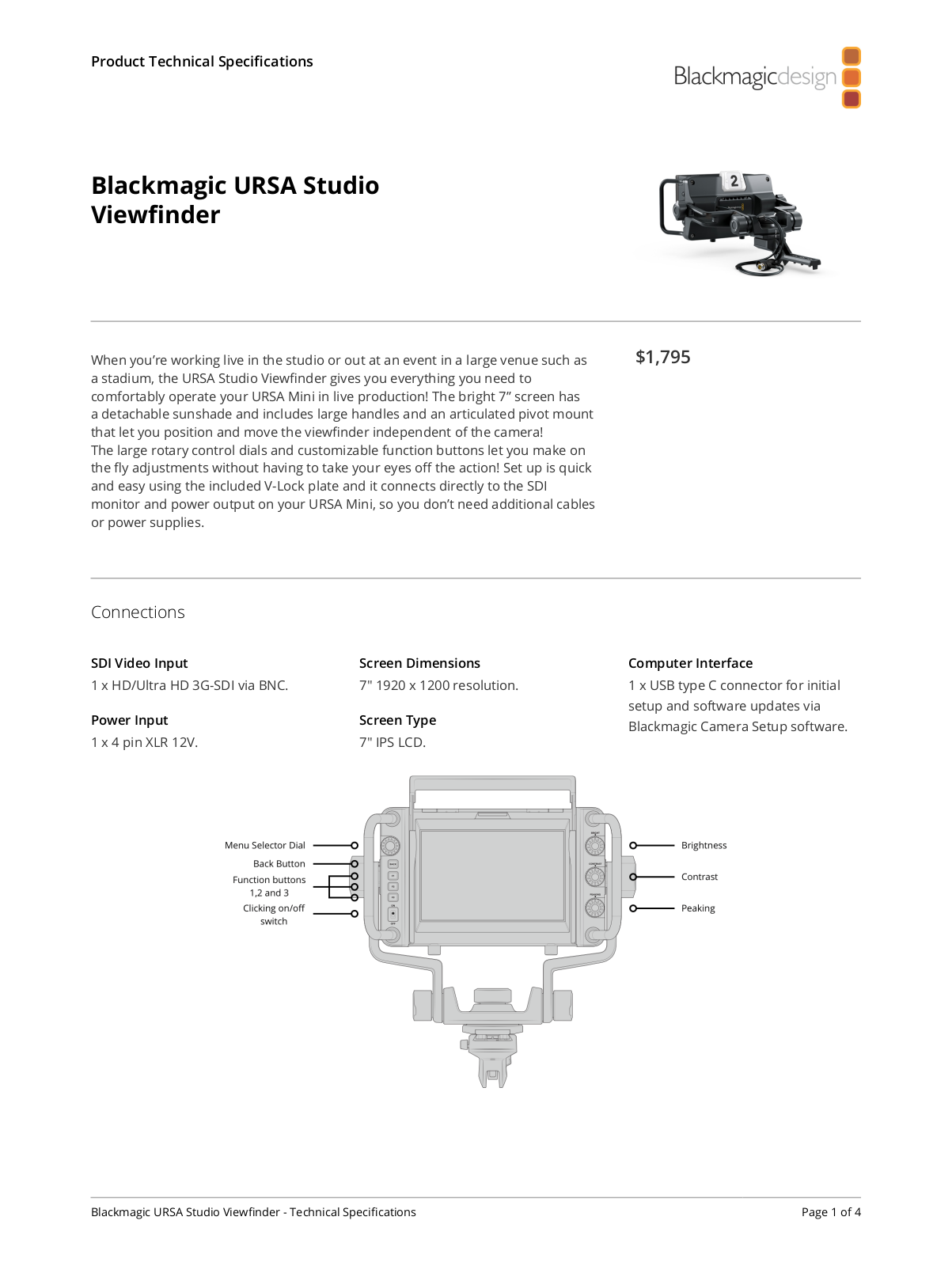 Blackmagic Design URSA Studio Viewfinder Data Sheet