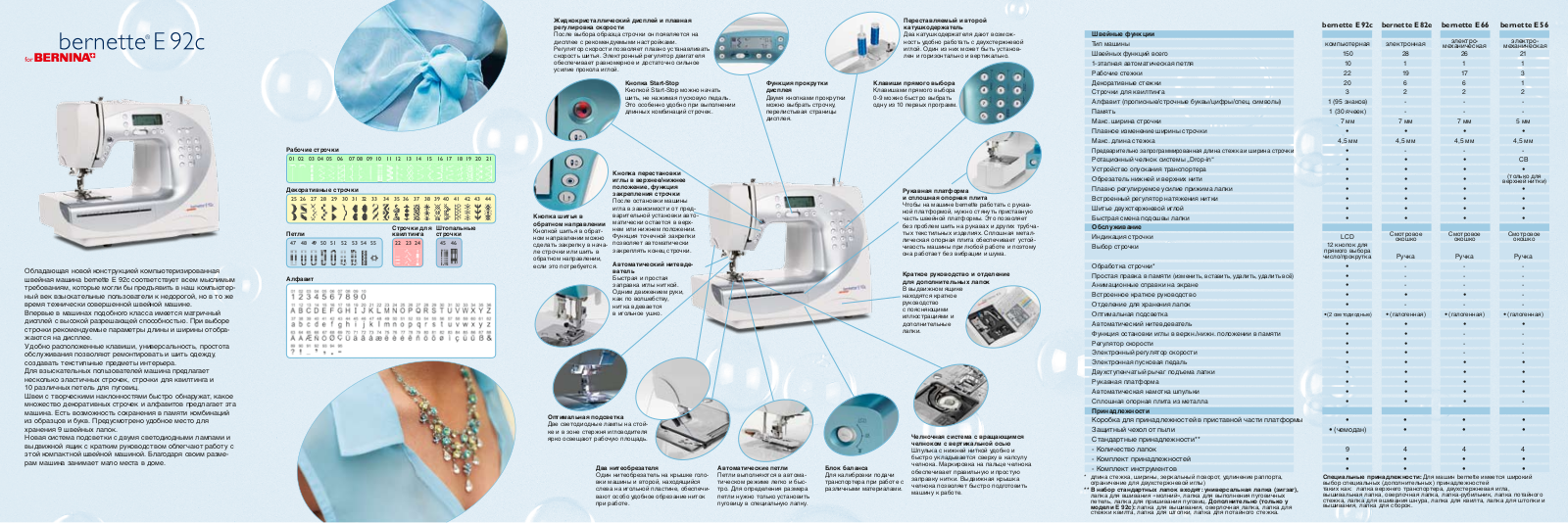 Bernina BERNETTE 56, BERNETTE 82E, BERNETTE E92C, BERNETTE 66 BROCHURE