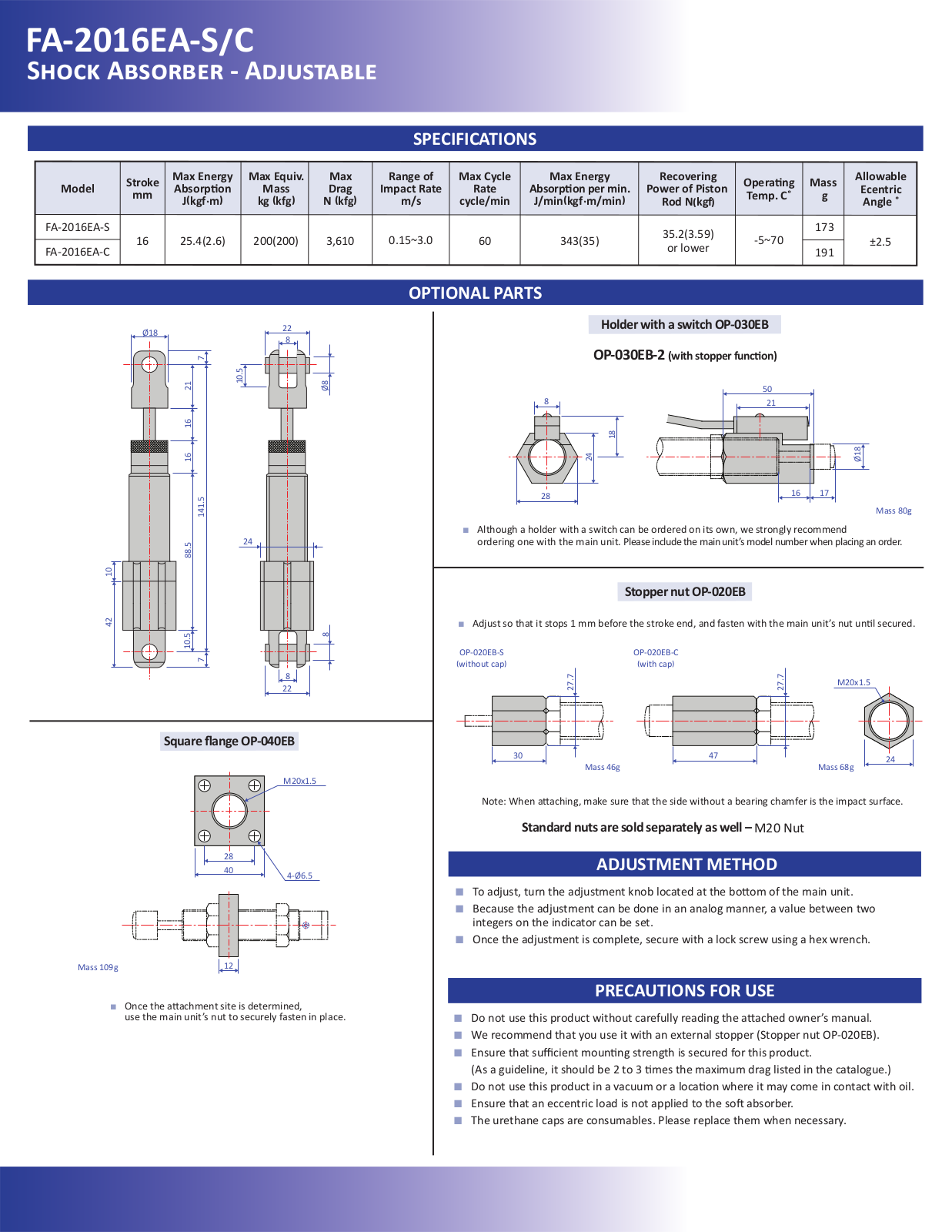 Bansbach FA-2016EA-S, FA-2016EA-C SPECIFICATIONS