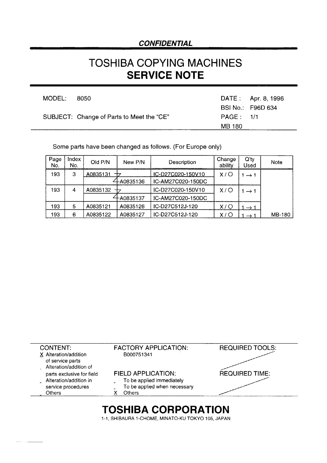 Toshiba f96d634 Service Note