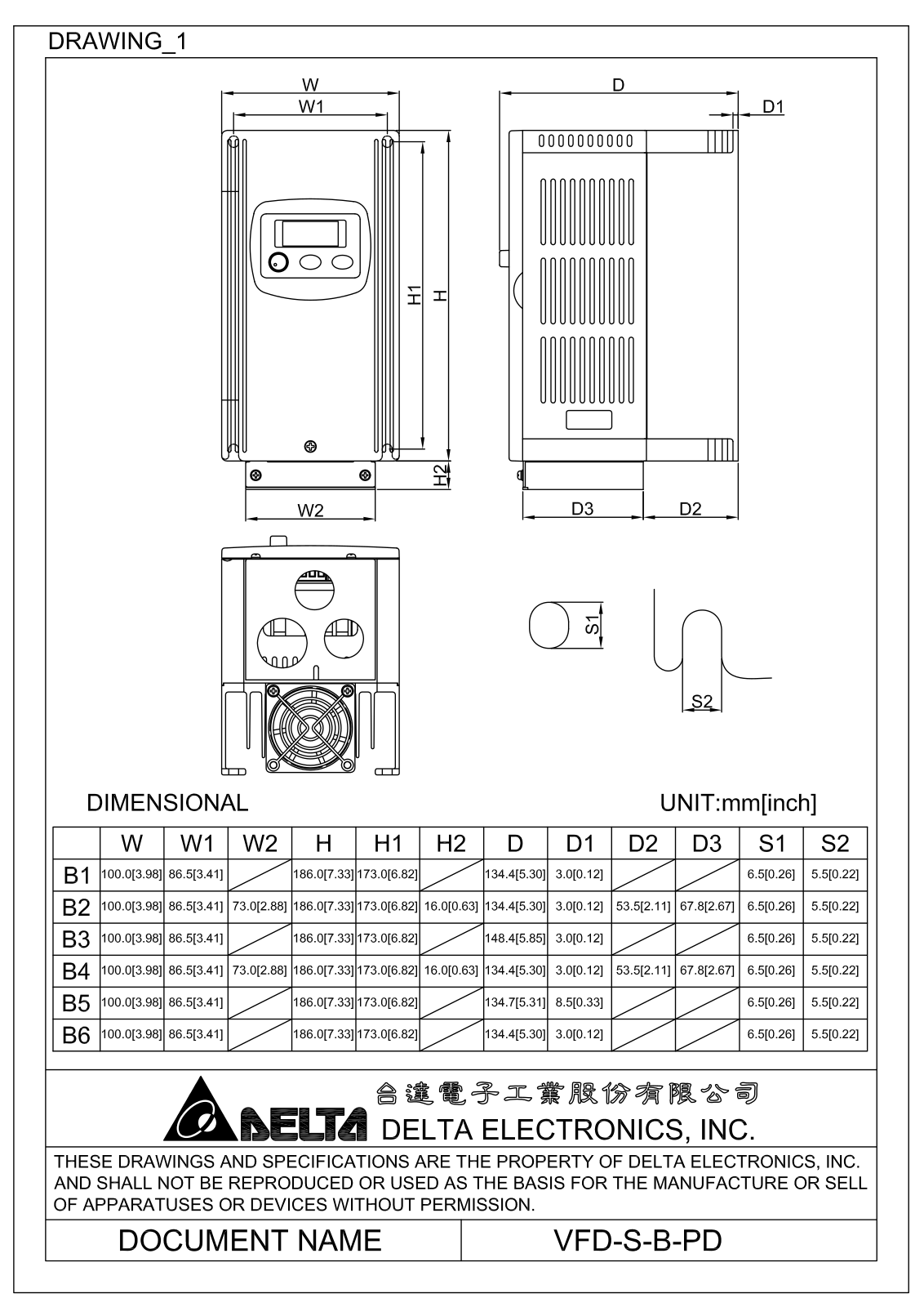 Delta Products VFD-S-B-PD Dimensional Sheet