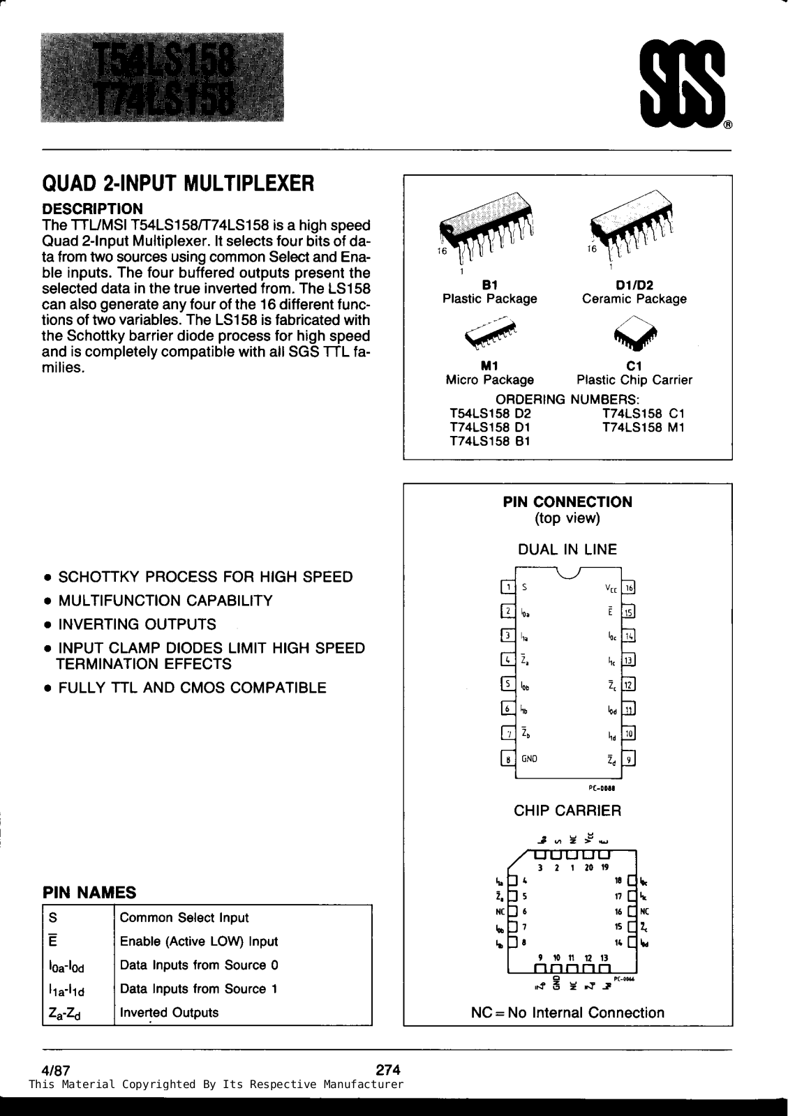 Datasheet T74LS158B1 Specification - ManualMachine.com