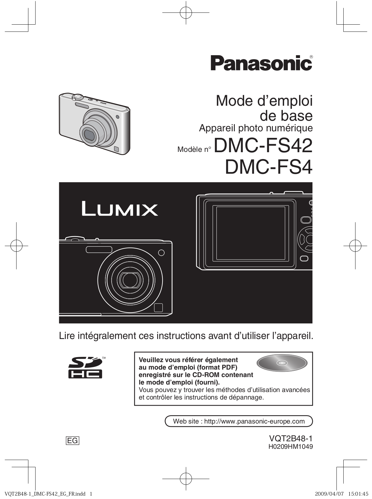 PANASONIC DMC FS42 Mode d’emploi de base