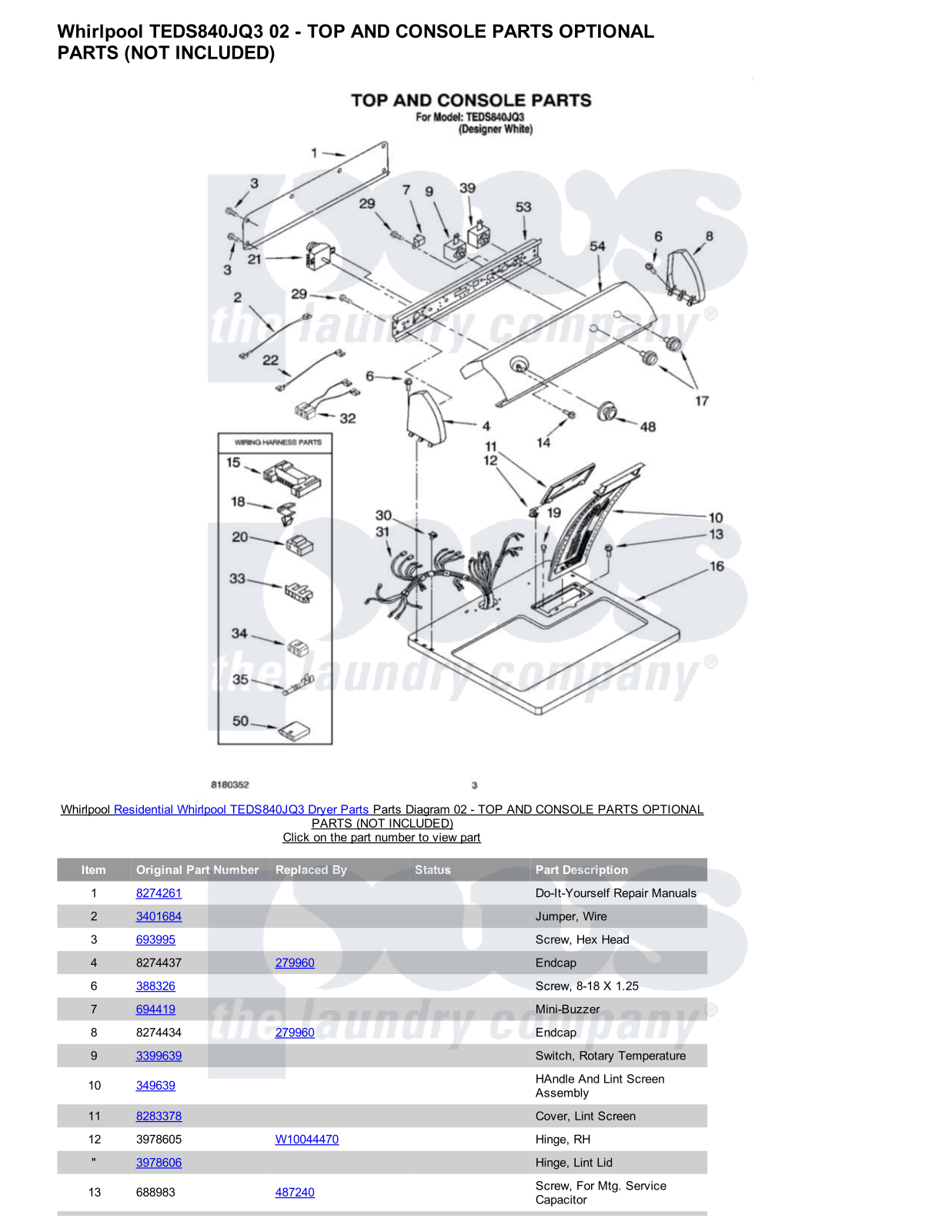 Whirlpool TEDS840JQ3 Parts Diagram