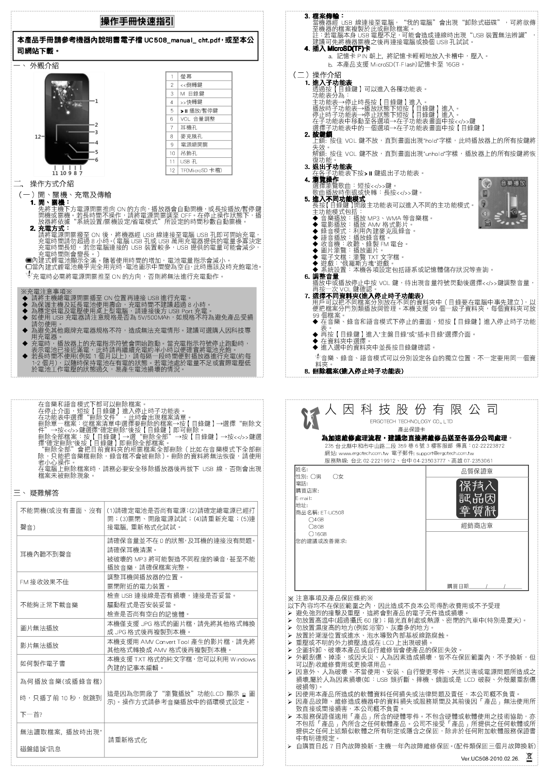 Ergotech UC508 Quick Start Guide