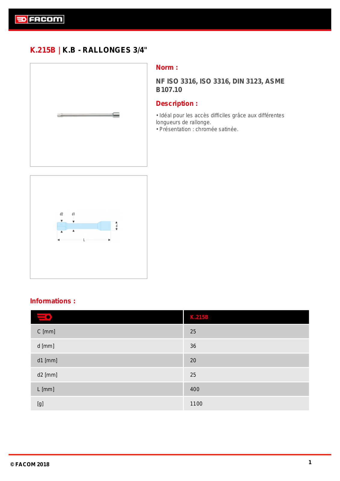 Facom K.215B Specification - ManualMachine.com