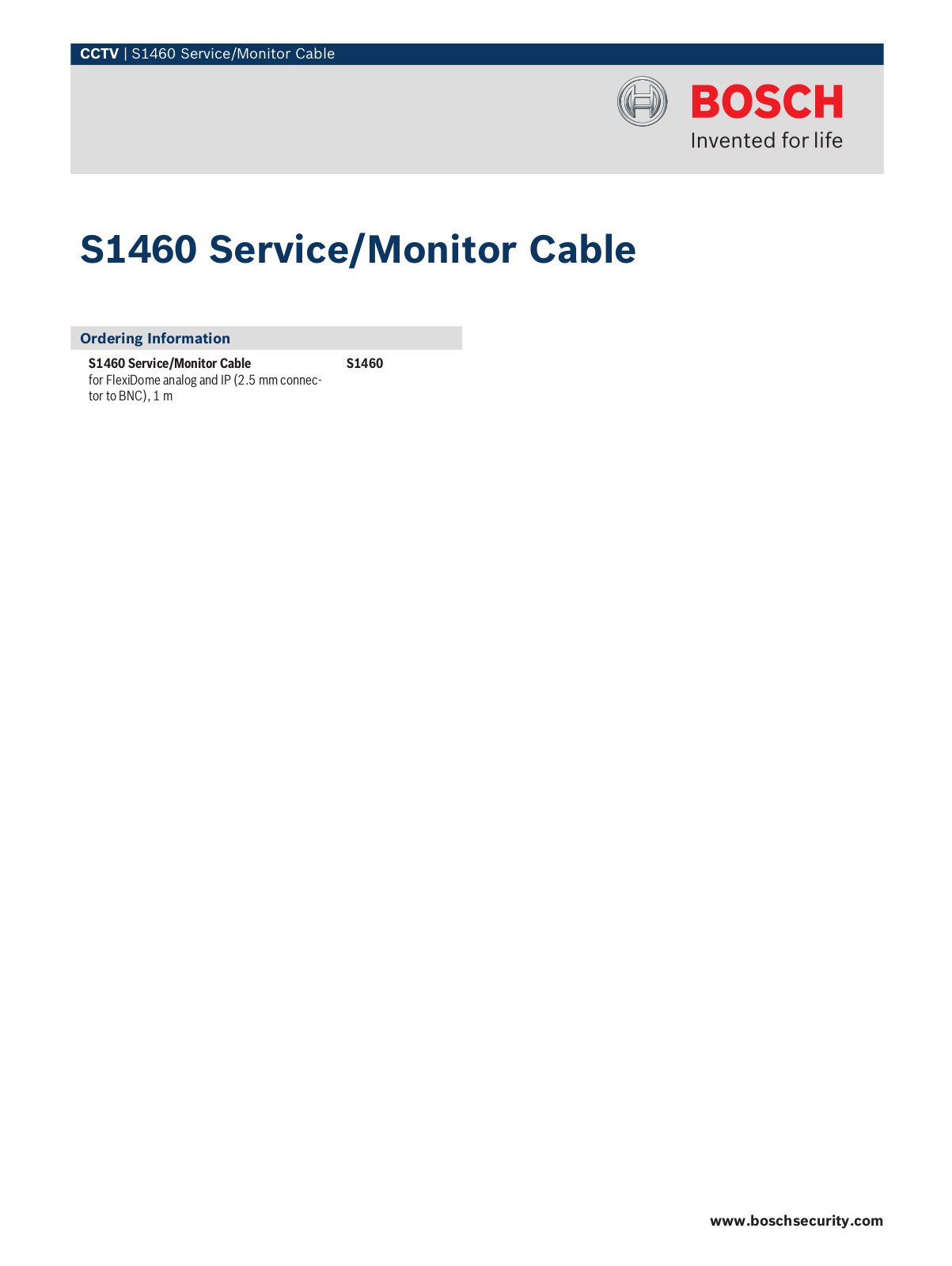 Bosch S1460 Specsheet