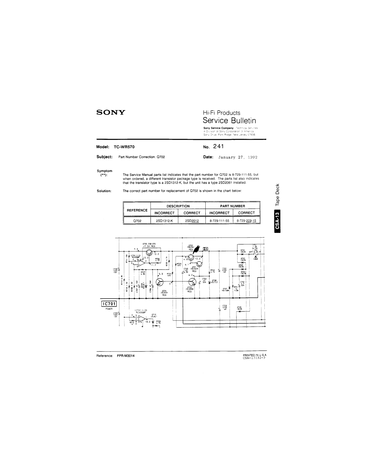 Sony TC-WR570 Service Manual