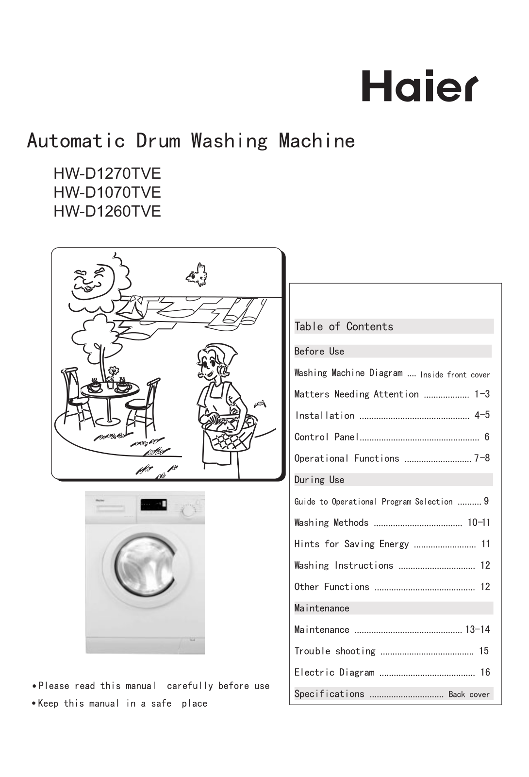 Haier HW-D1270TVE, HW-D1070TVE, HW-D1260TVE, 0020504712K User Manual