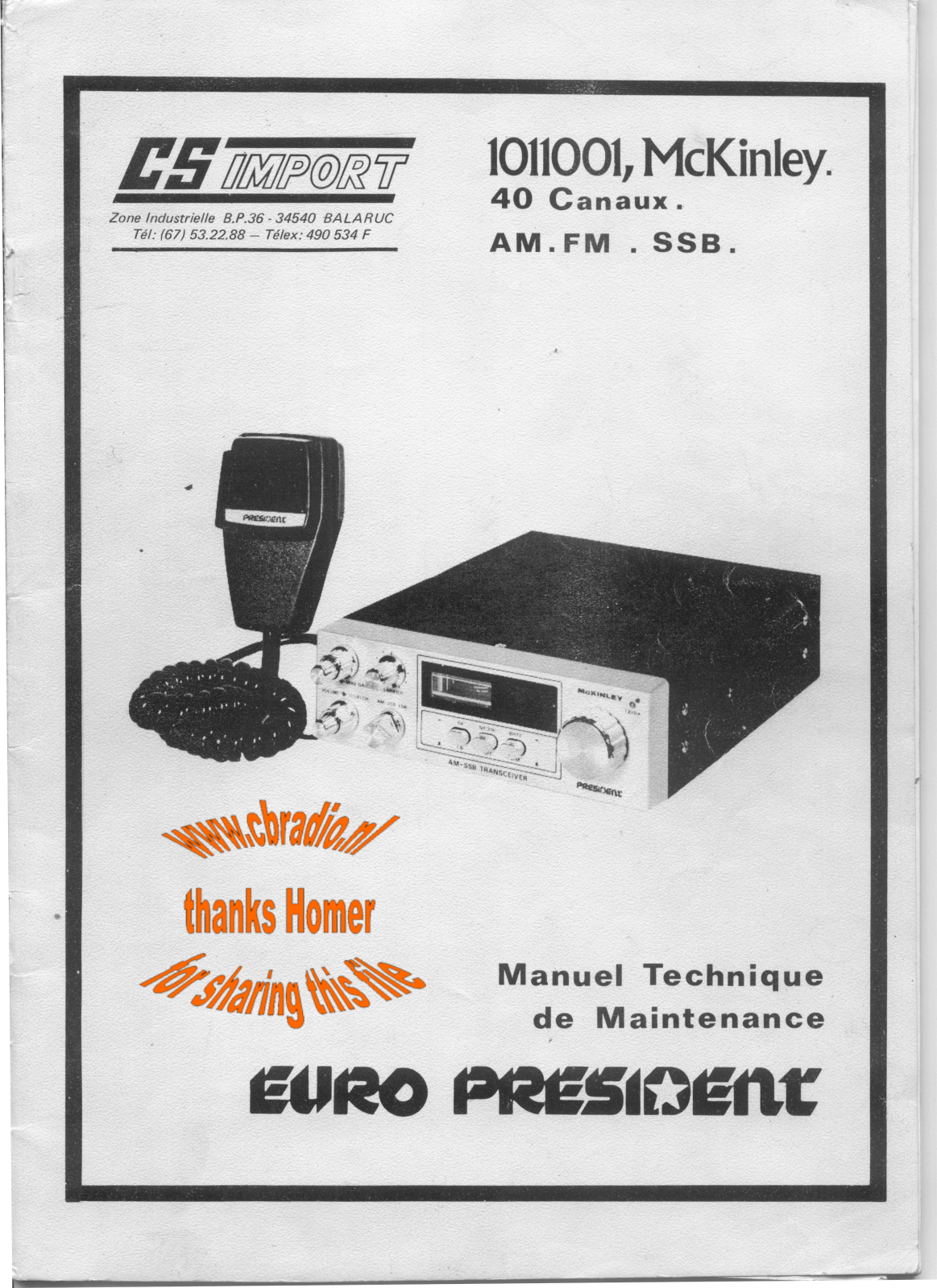 Euro President 1011001 McKinley Maintenance Manual