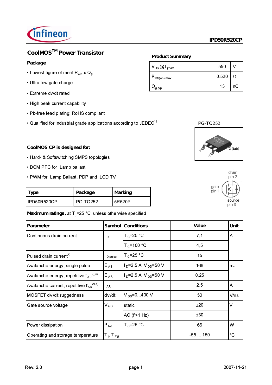 Datasheet ipd50r520cp_rev21 Datasheet - ManualMachine.com