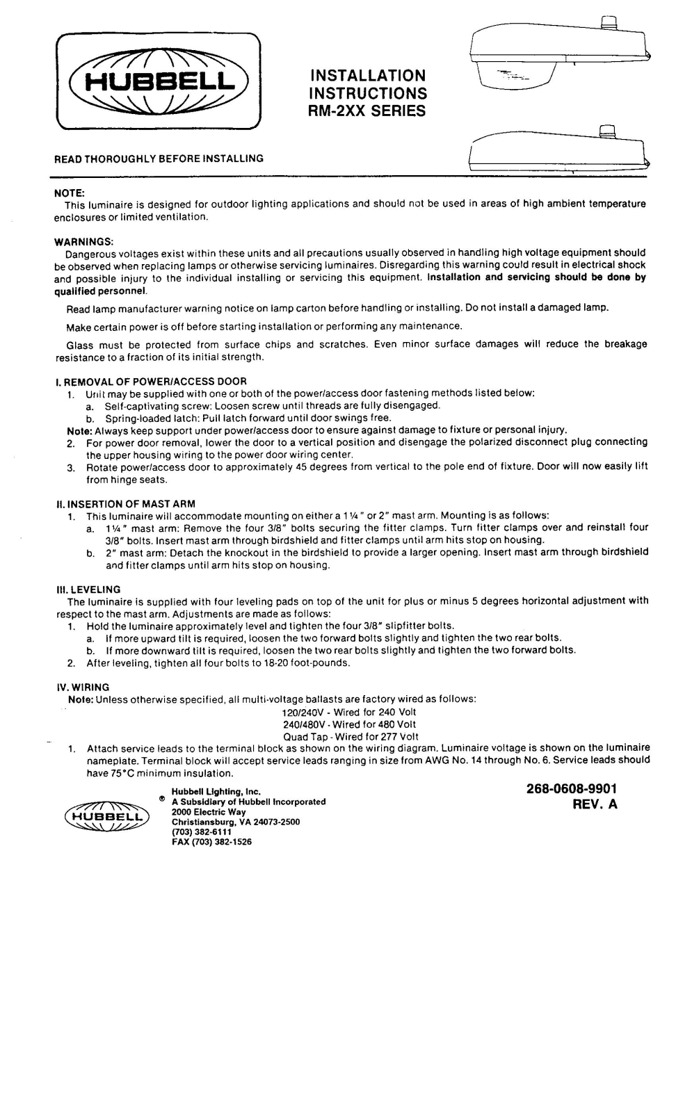 Hubbell Lighting RM-2 User Manual