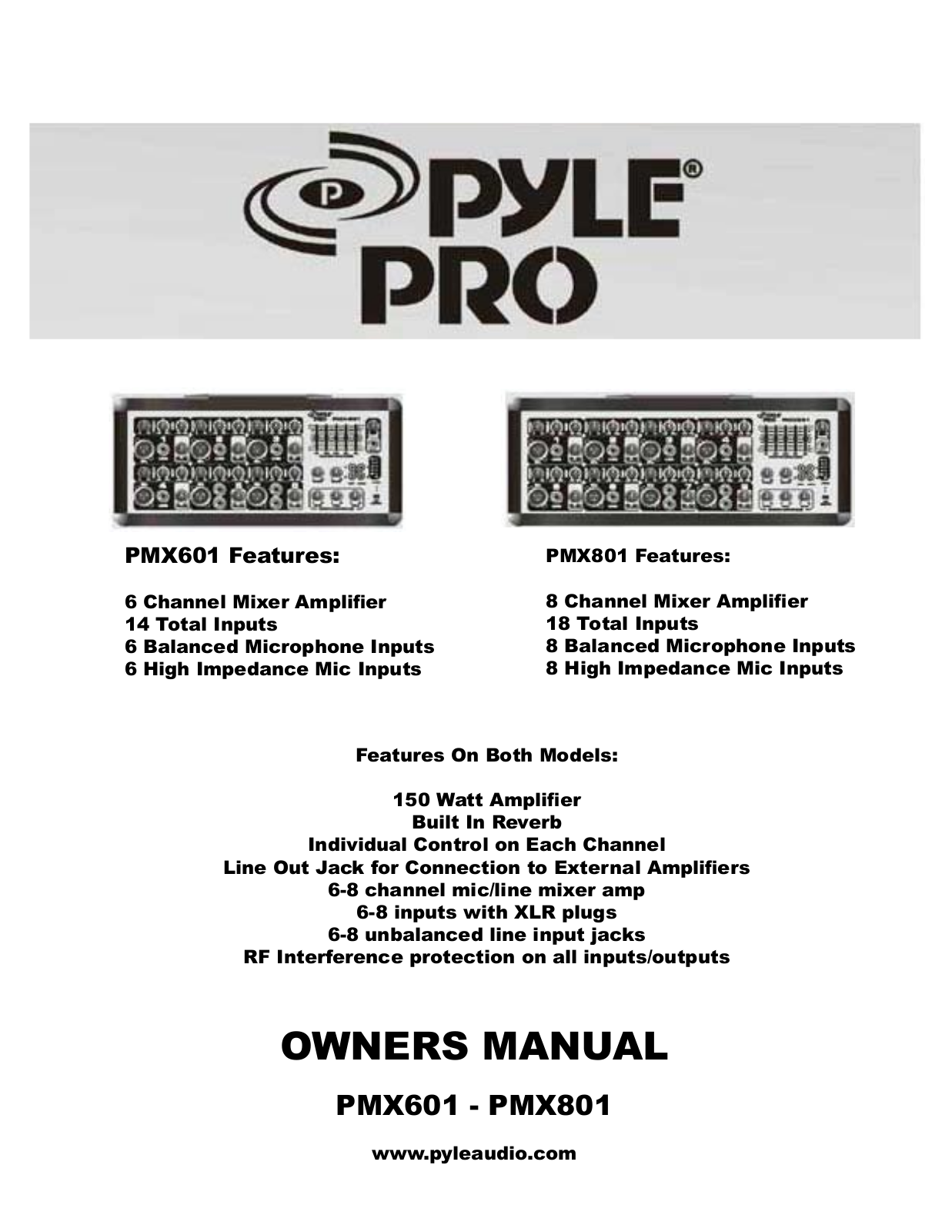 PYLE Audio PMX601, PMX801 User Manual