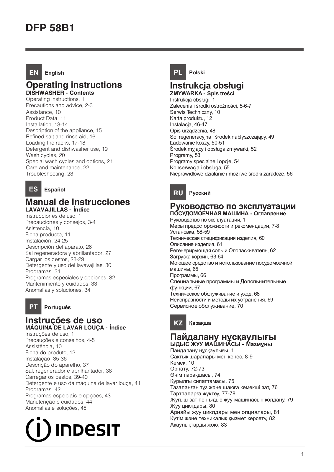 INDESIT DFP 58B1 EU User Manual