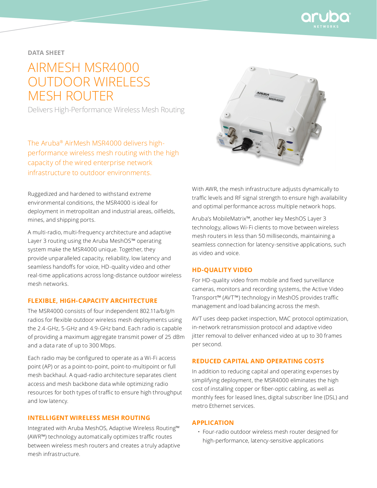 Aruba MSR4000 data sheet