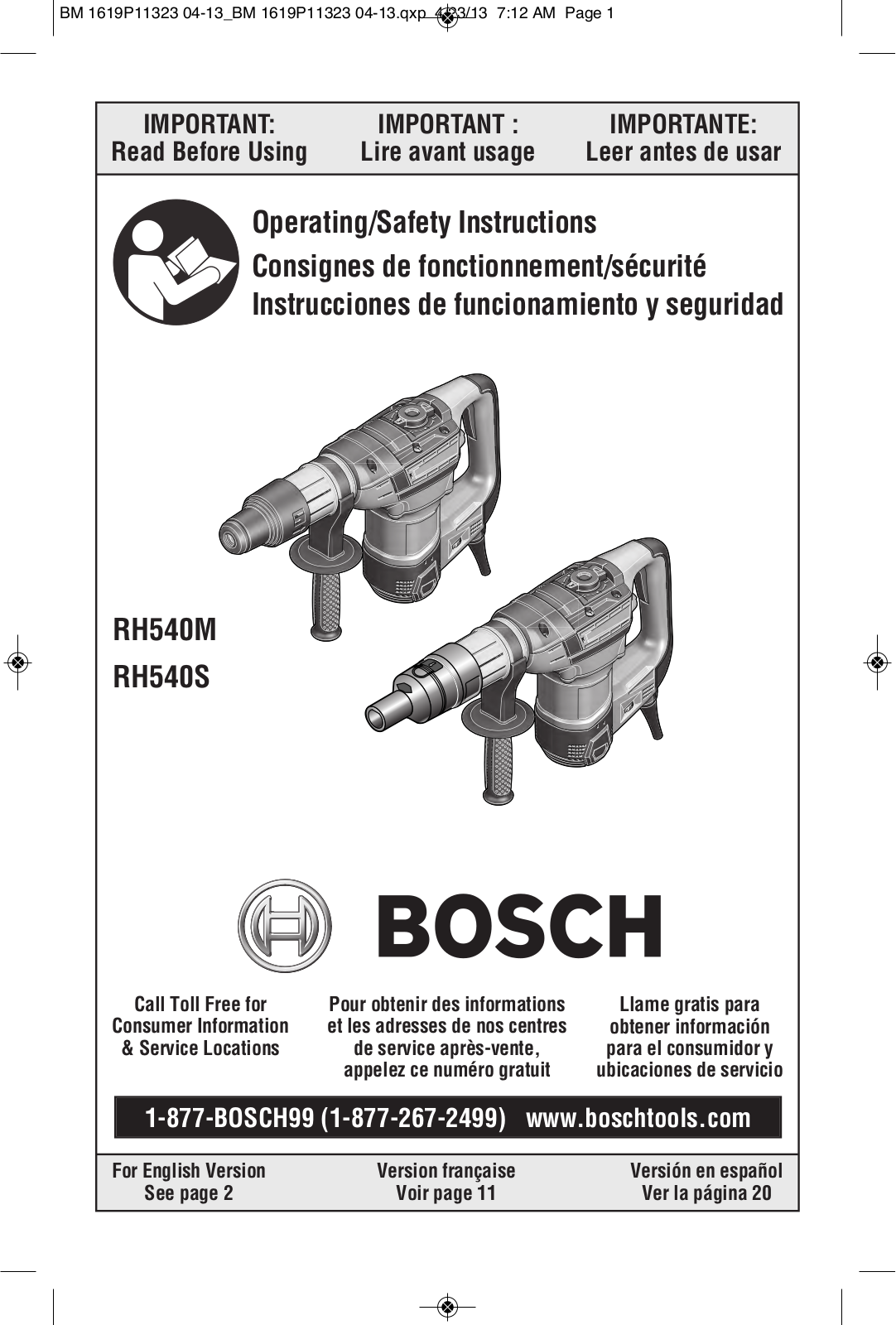 Bosch Power Tools RH540S, RH540M User Manual