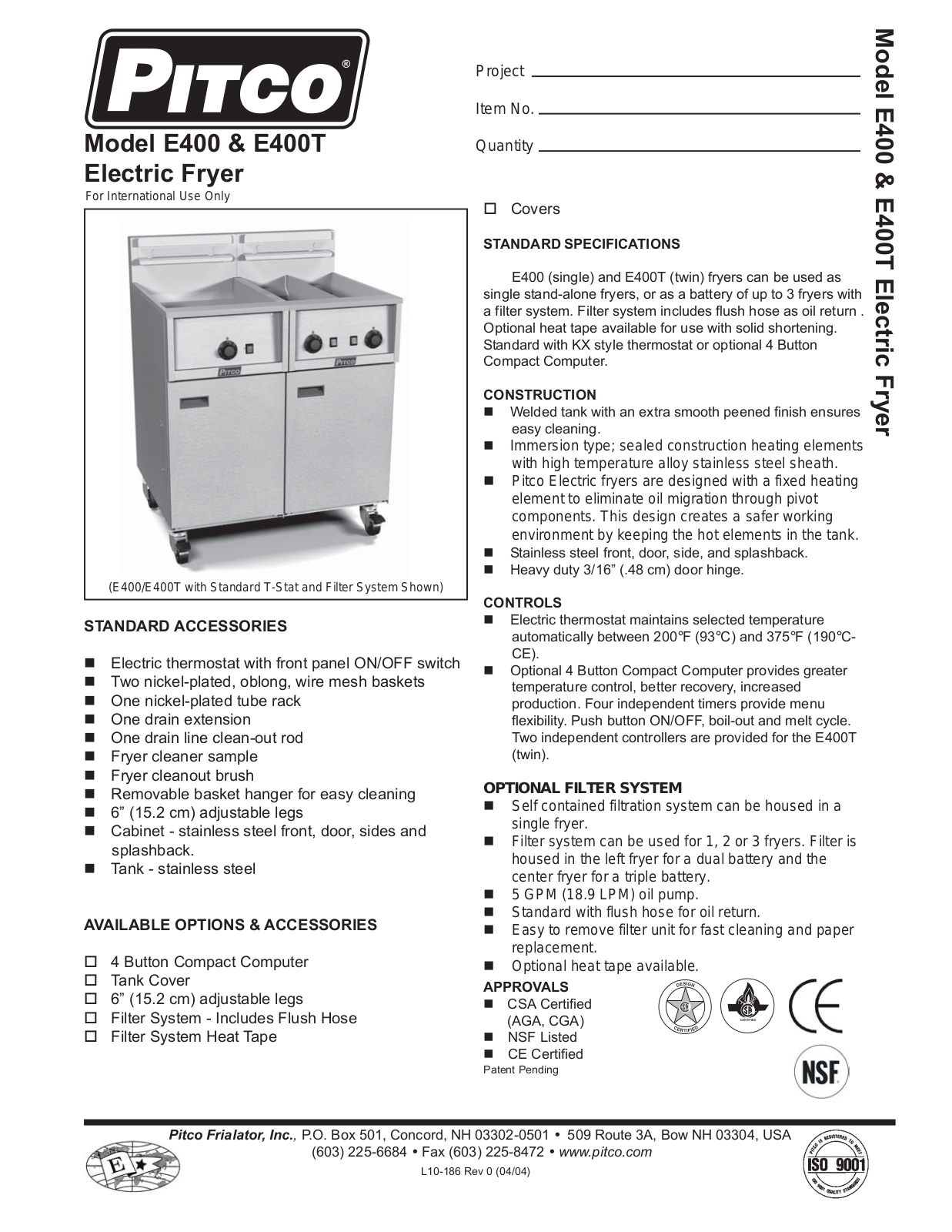 Pitco E400 User Manual