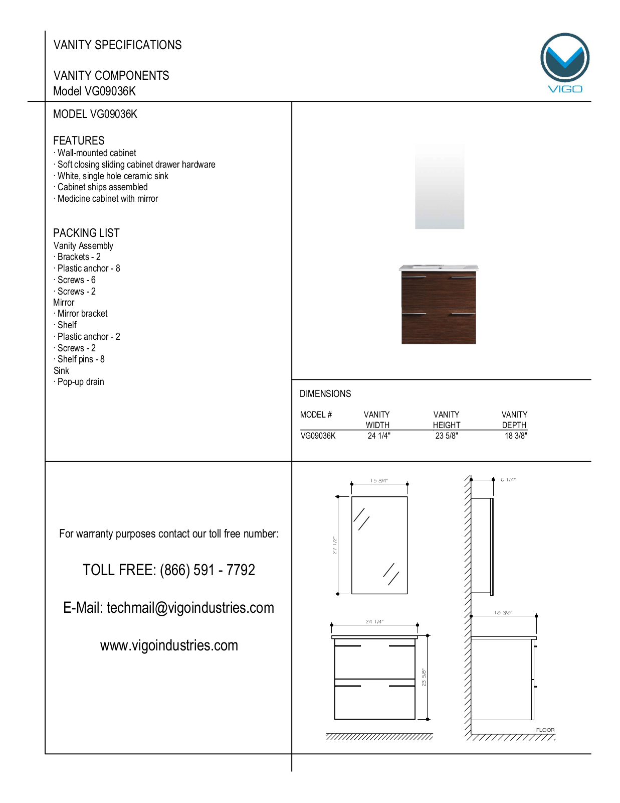 Vigo VG09036K User Manual