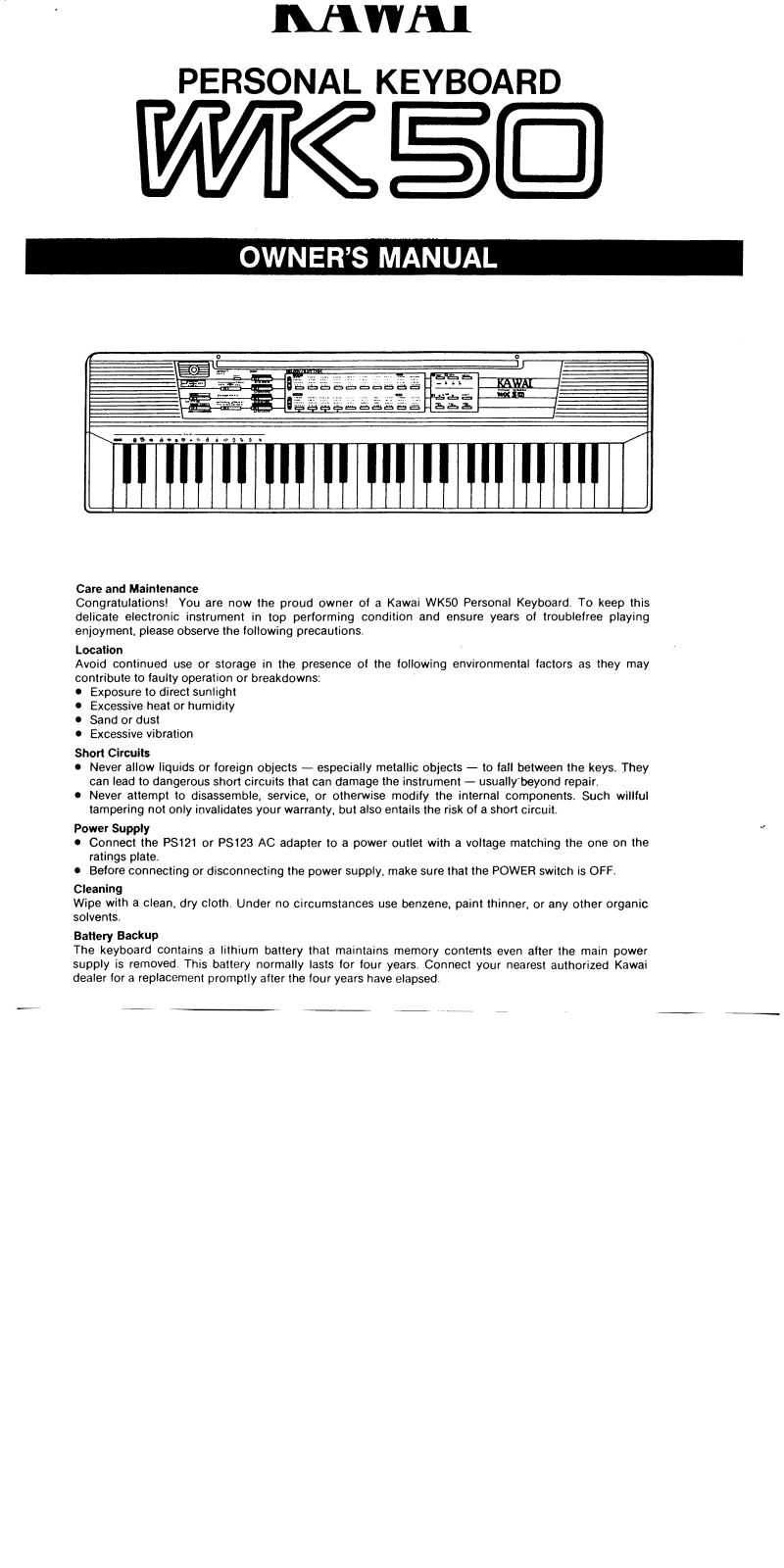 Kawai WK50 User Manual