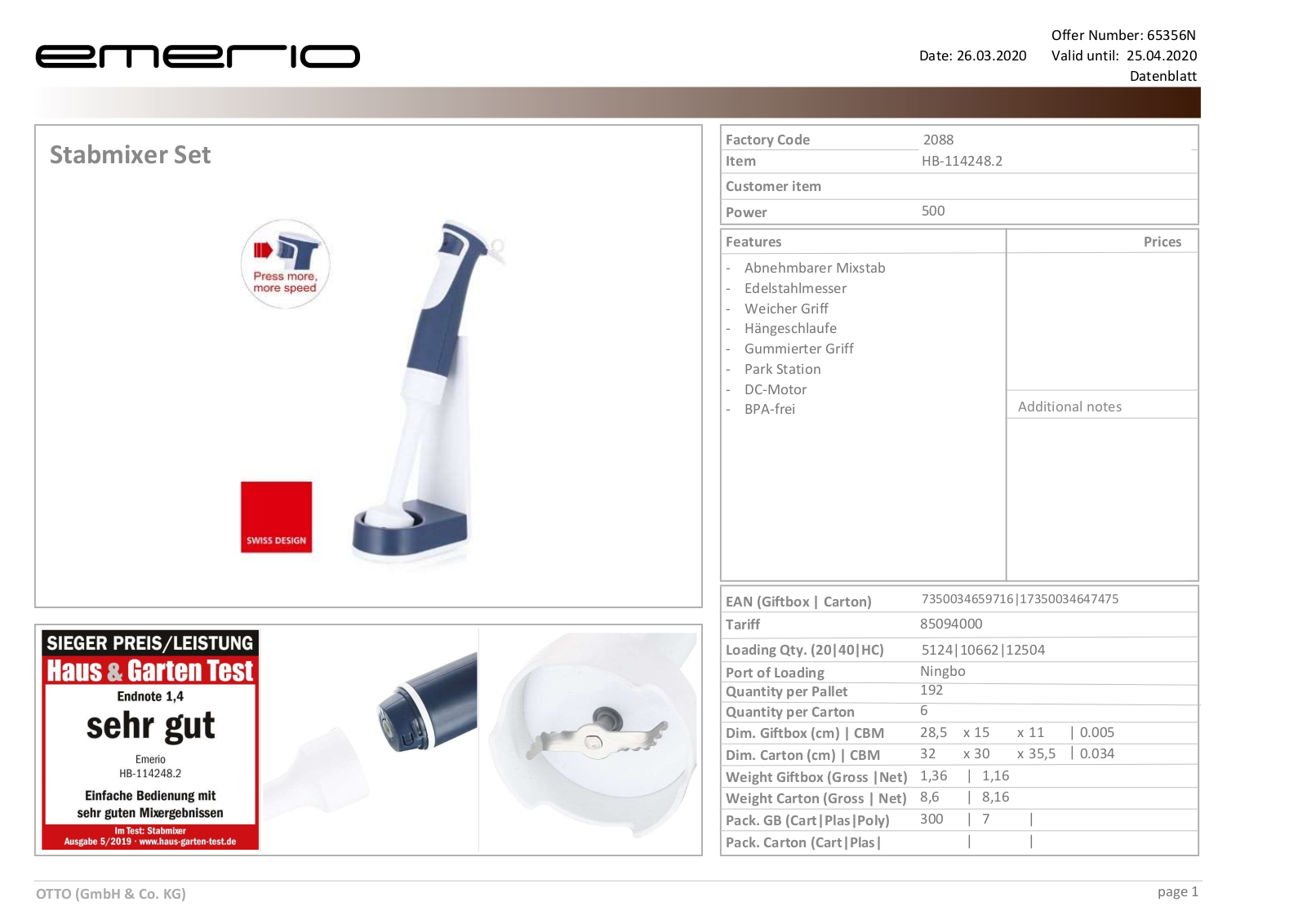 Emerio HB-114248.2 Technical data