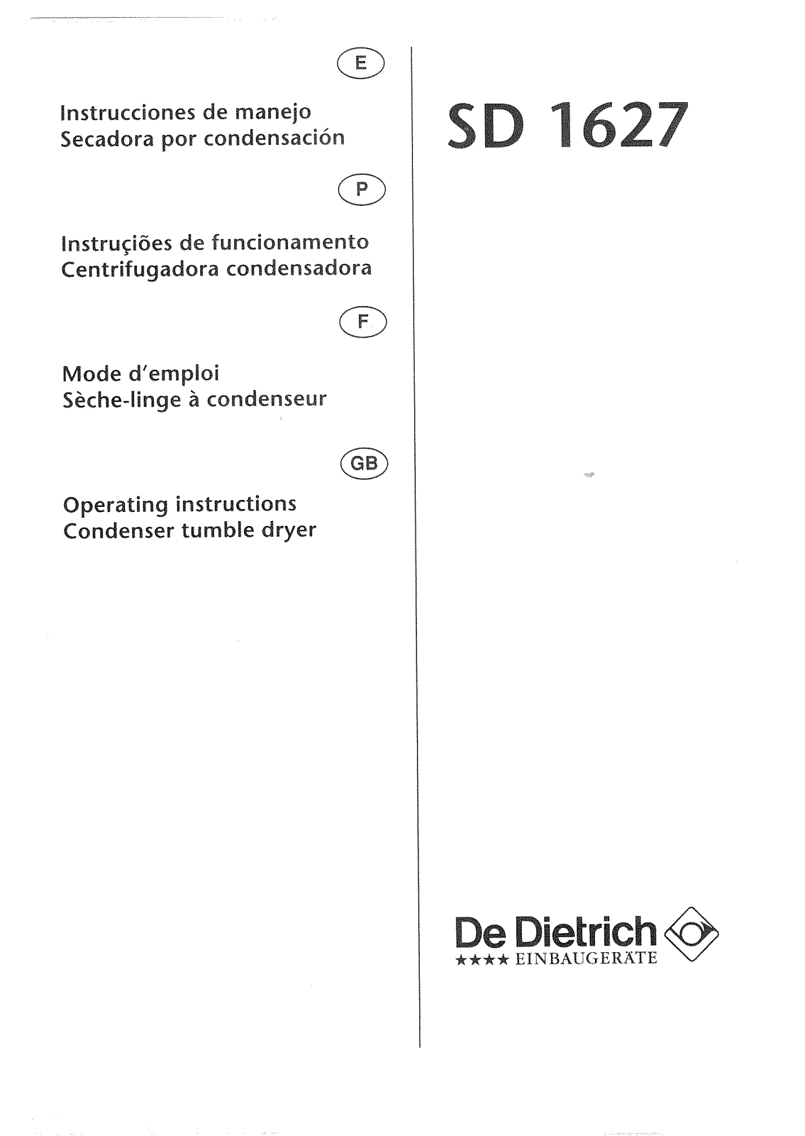 De dietrich SD1627 User Manual