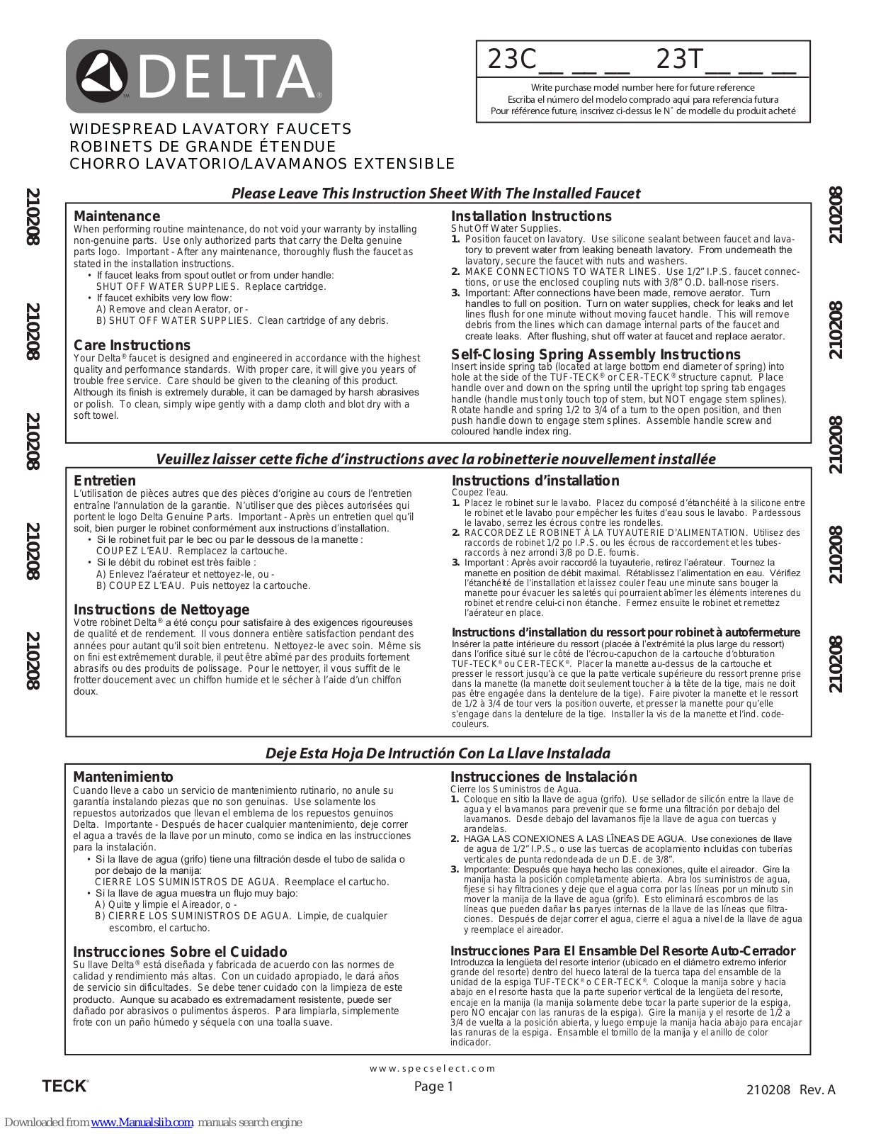 Delta 23C, 23T Installation Instructions Manual