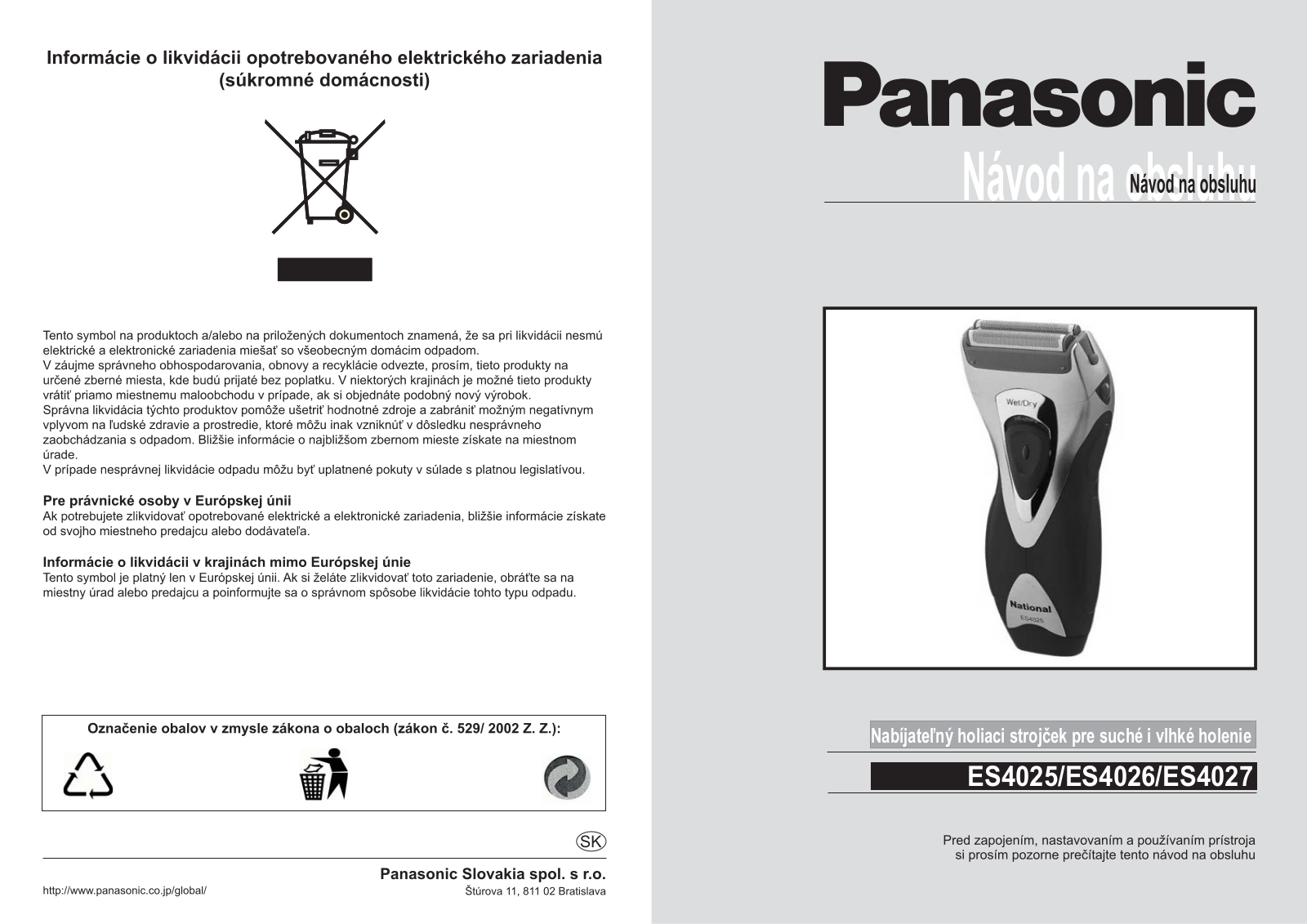 Panasonic ES-4027, ES-4025, ES-4026 User Manual