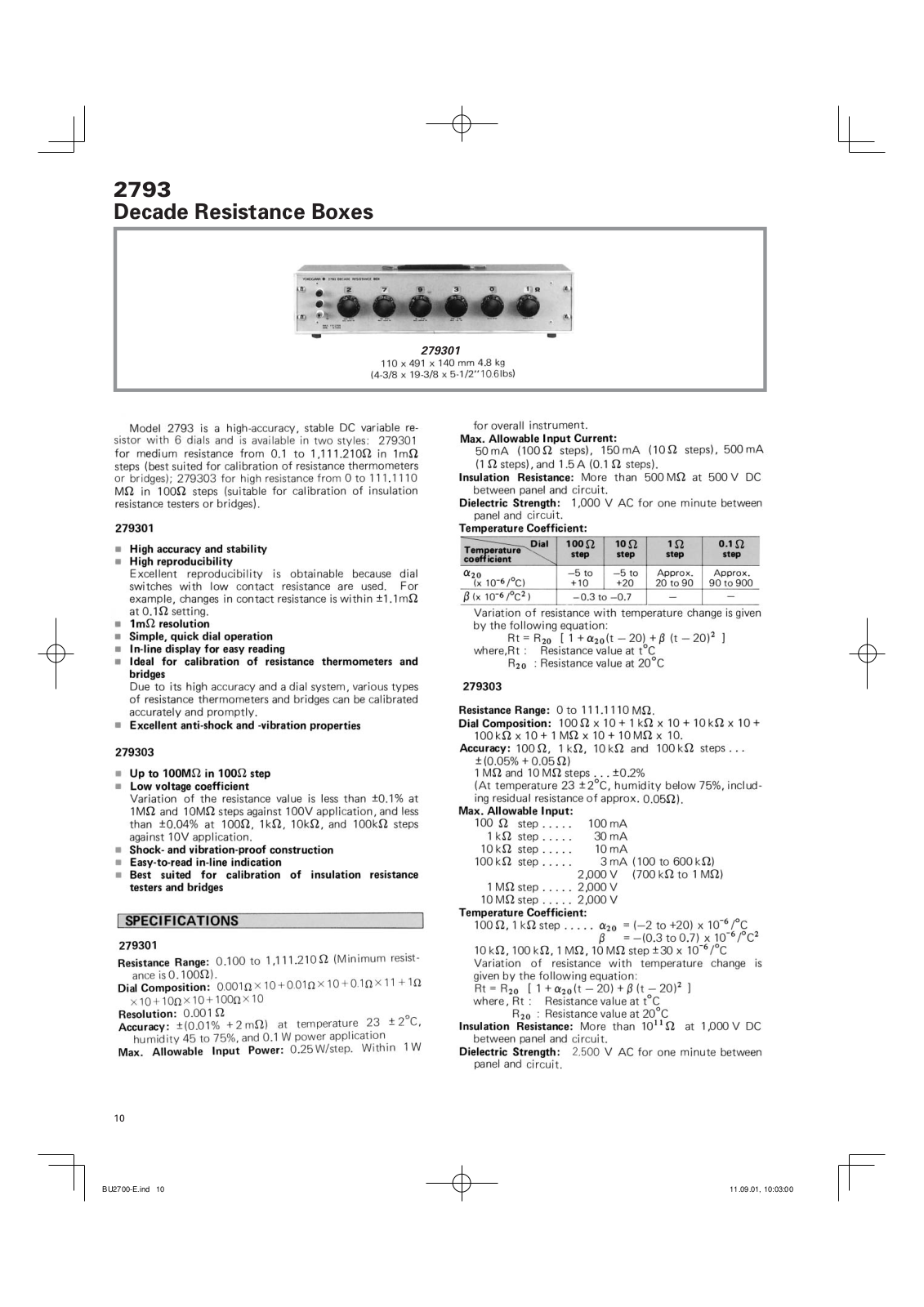 Yokogawa 2793 Specifications