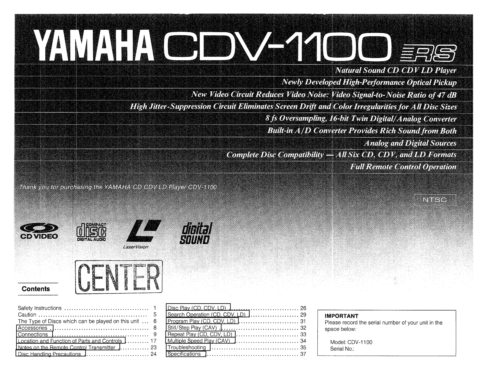 Yamaha CDV-1100, CDV-1100RS Owner Manual