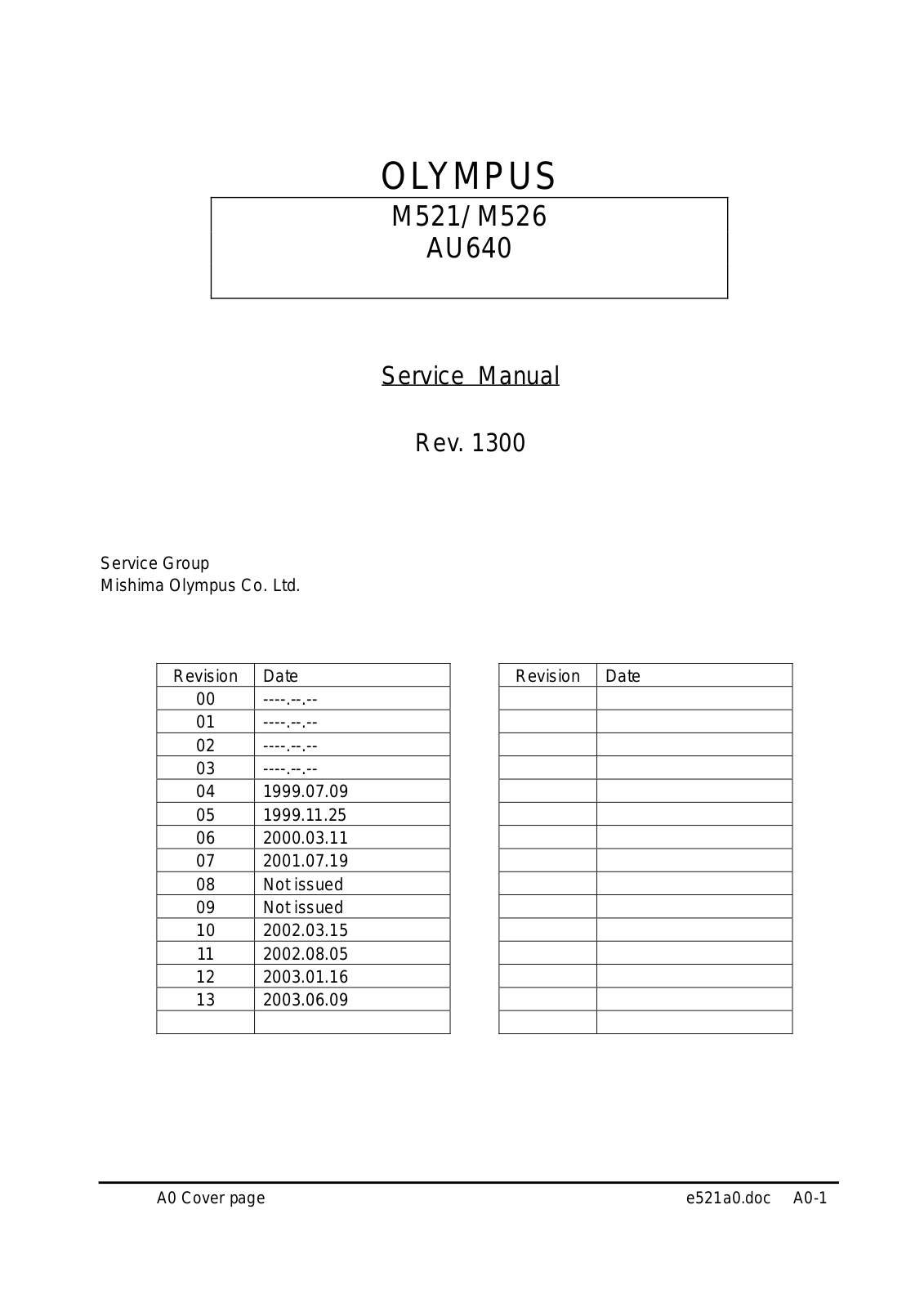 Olympus M521, M526, AU640 Service manual