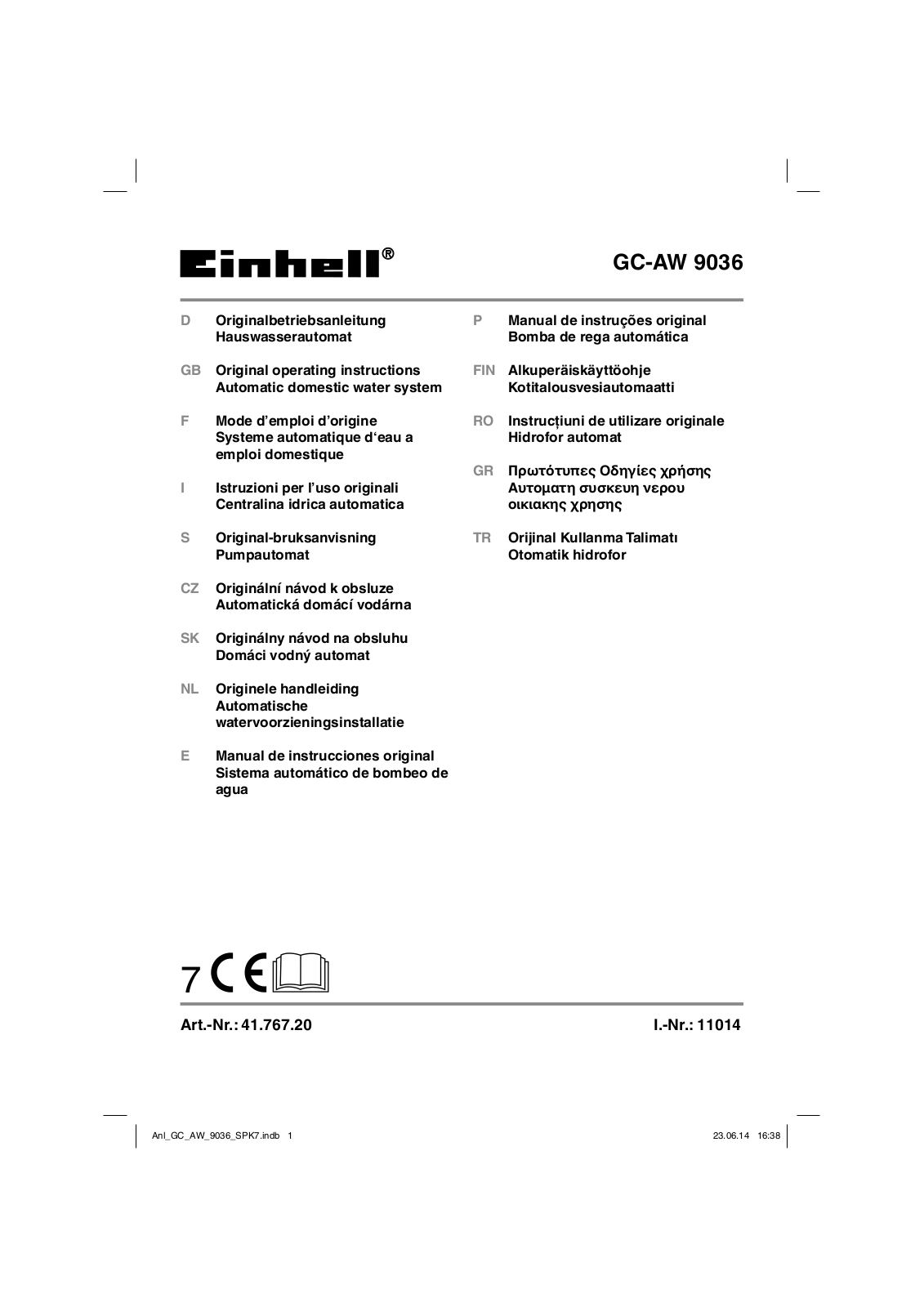 Einhell GC-AW 9036 Service Manual