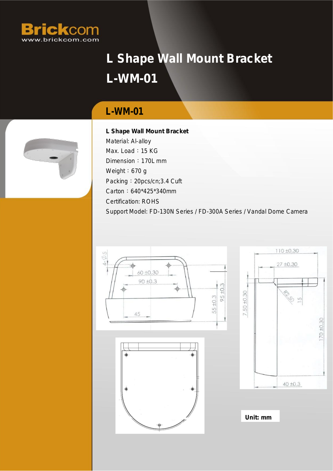 Brickcom L-WM-01 Specsheet - ManualMachine.com