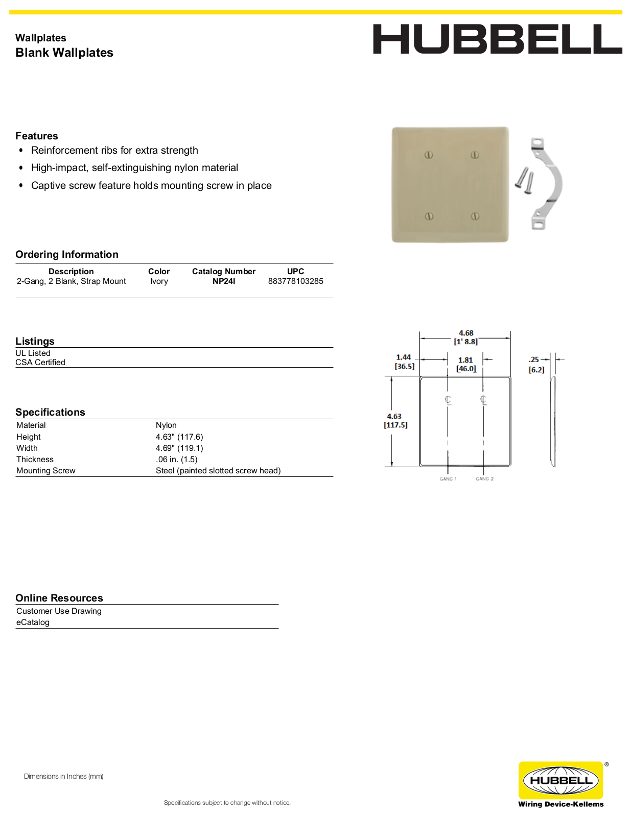 Hubbell NP24I Specifications