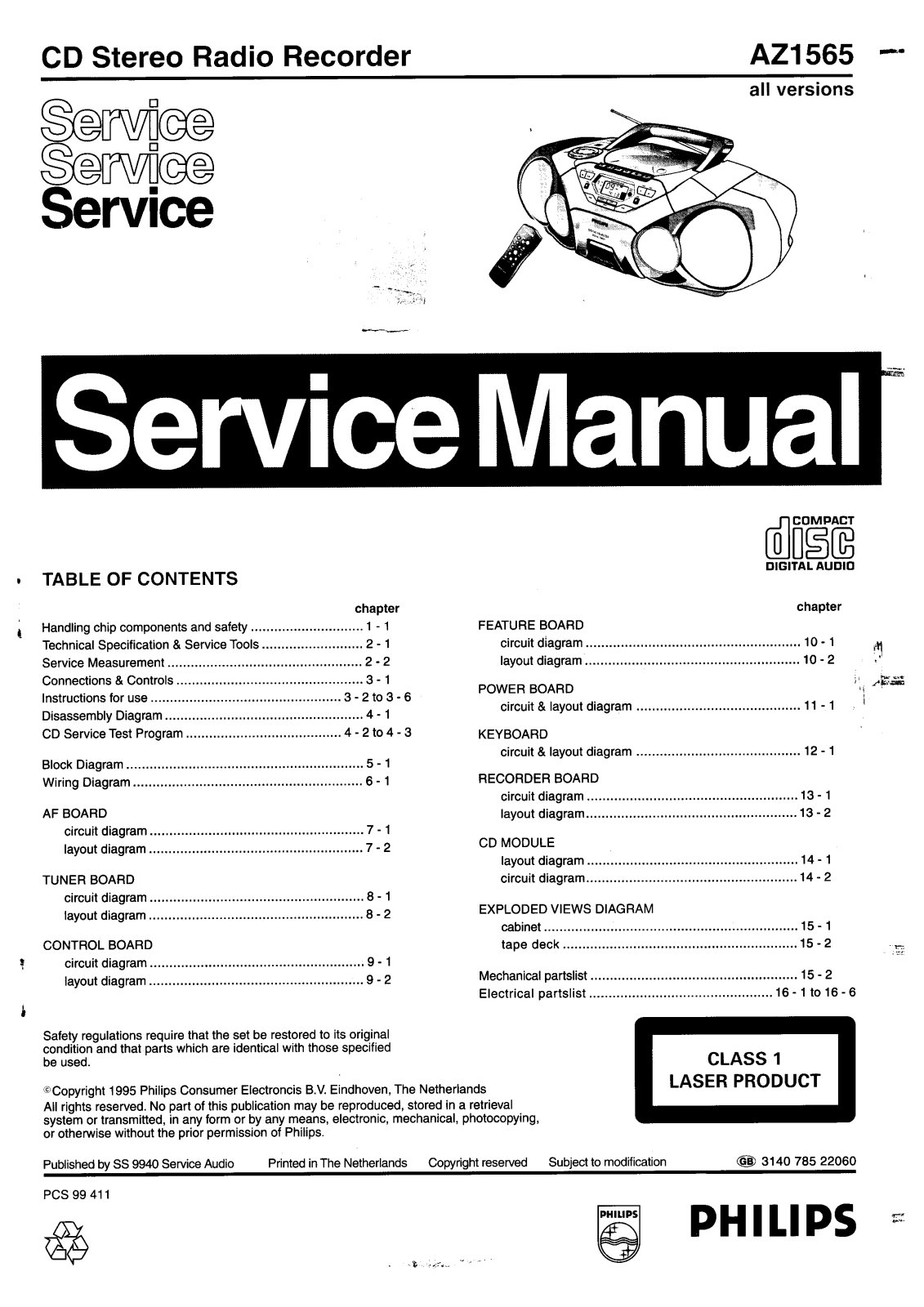 Philips AZ1565 Service Manual