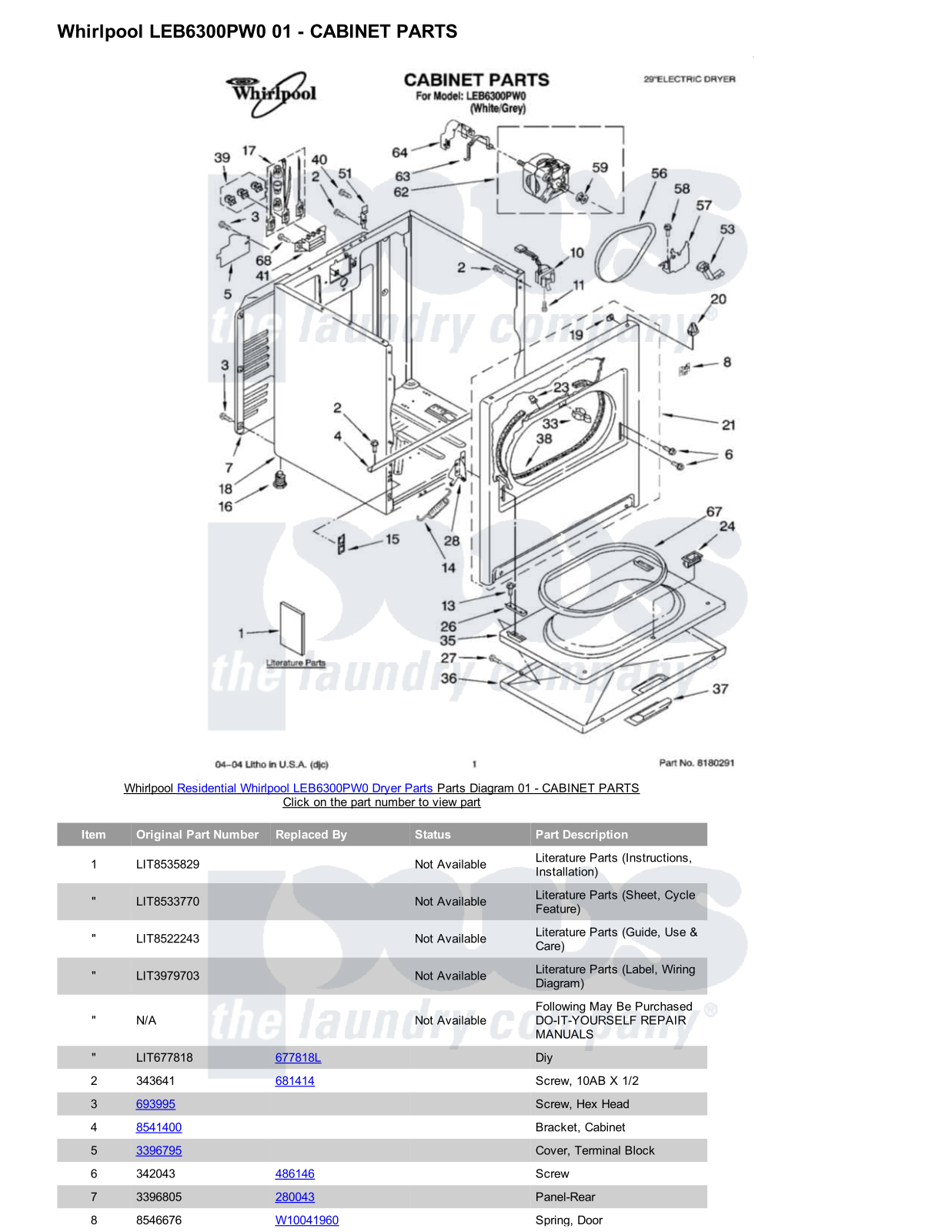 Whirlpool LEB6300PW0 Parts Diagram