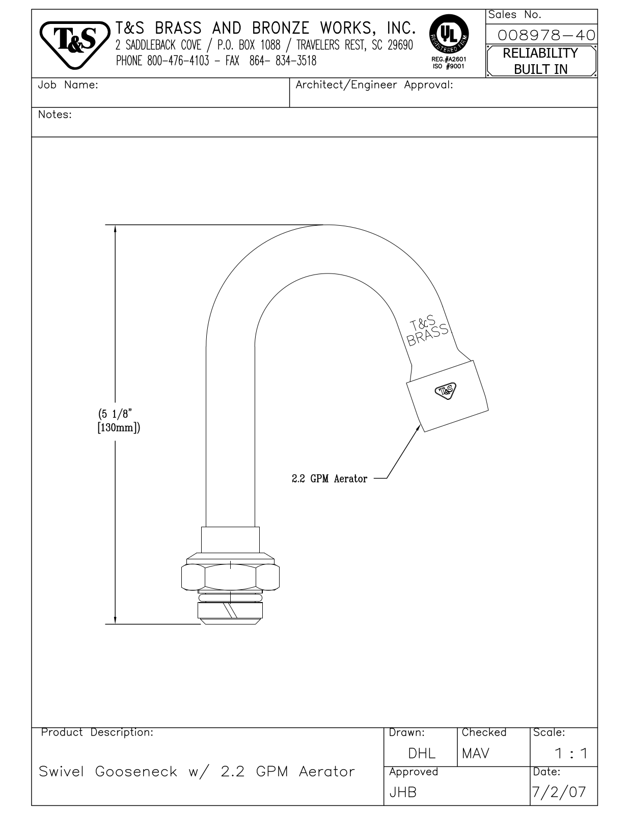 T&S Brass 008978-40 User Manual