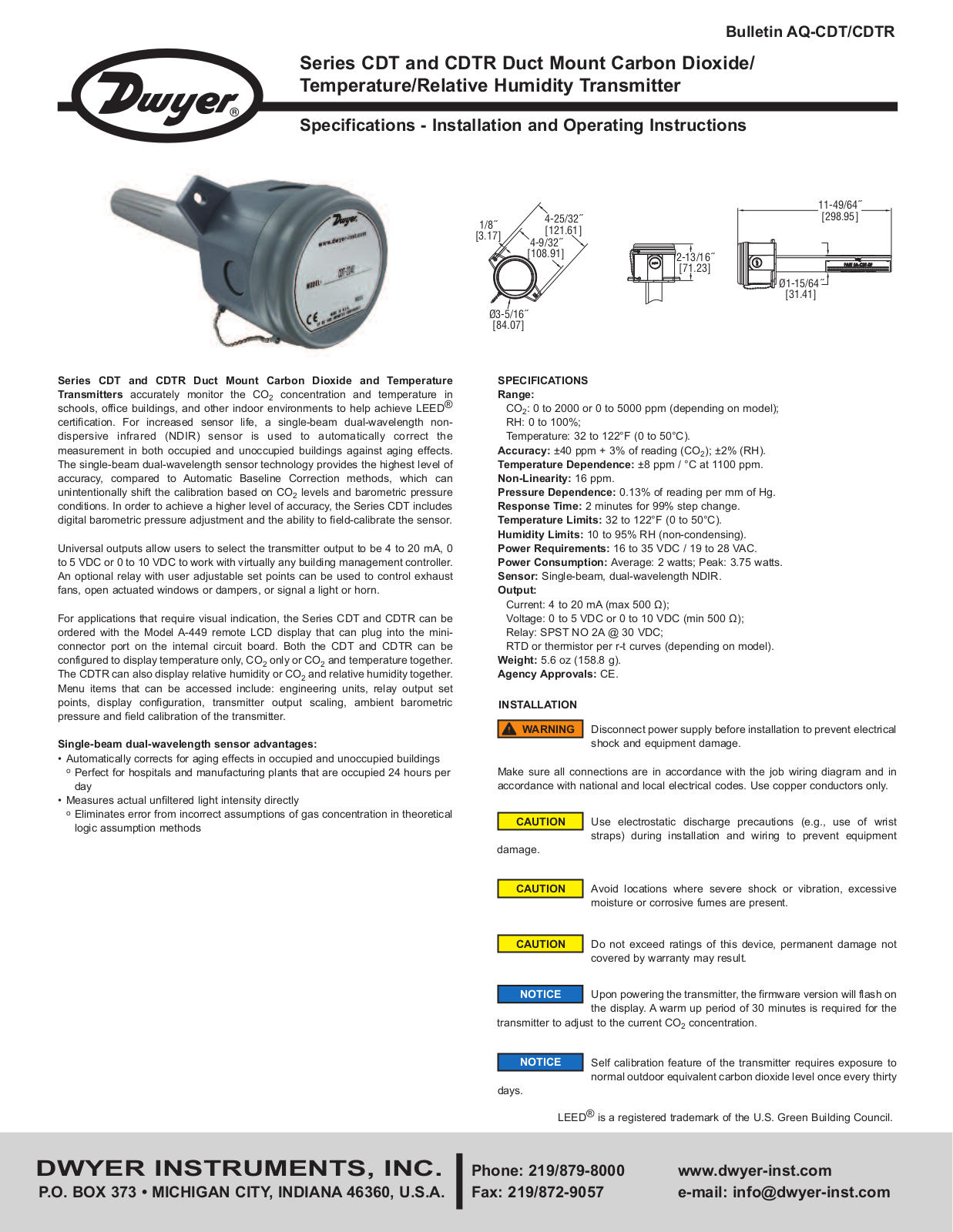 Dwyer CDTR User Manual