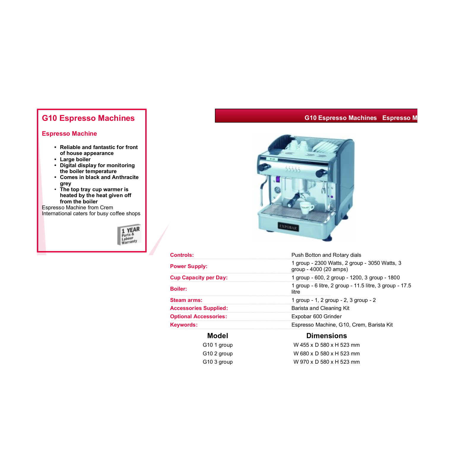 Valera G10 1 GROUP, G10 2 GROUP, G10 3 GROUP DATASHEET