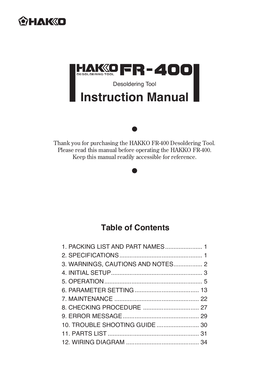 Hakko FR-400 User Manual