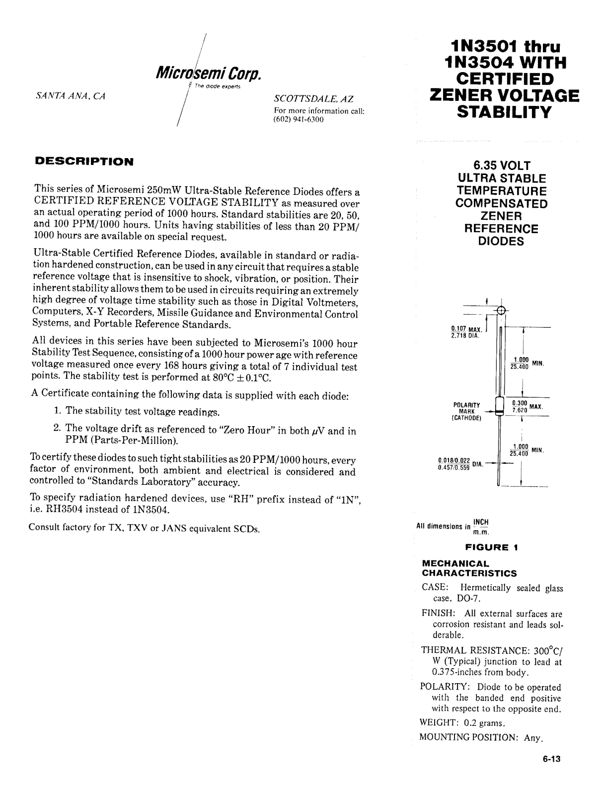 Microsemi Corporation 1N3504, 1N3503, 1N3502, 1N3501 Datasheet