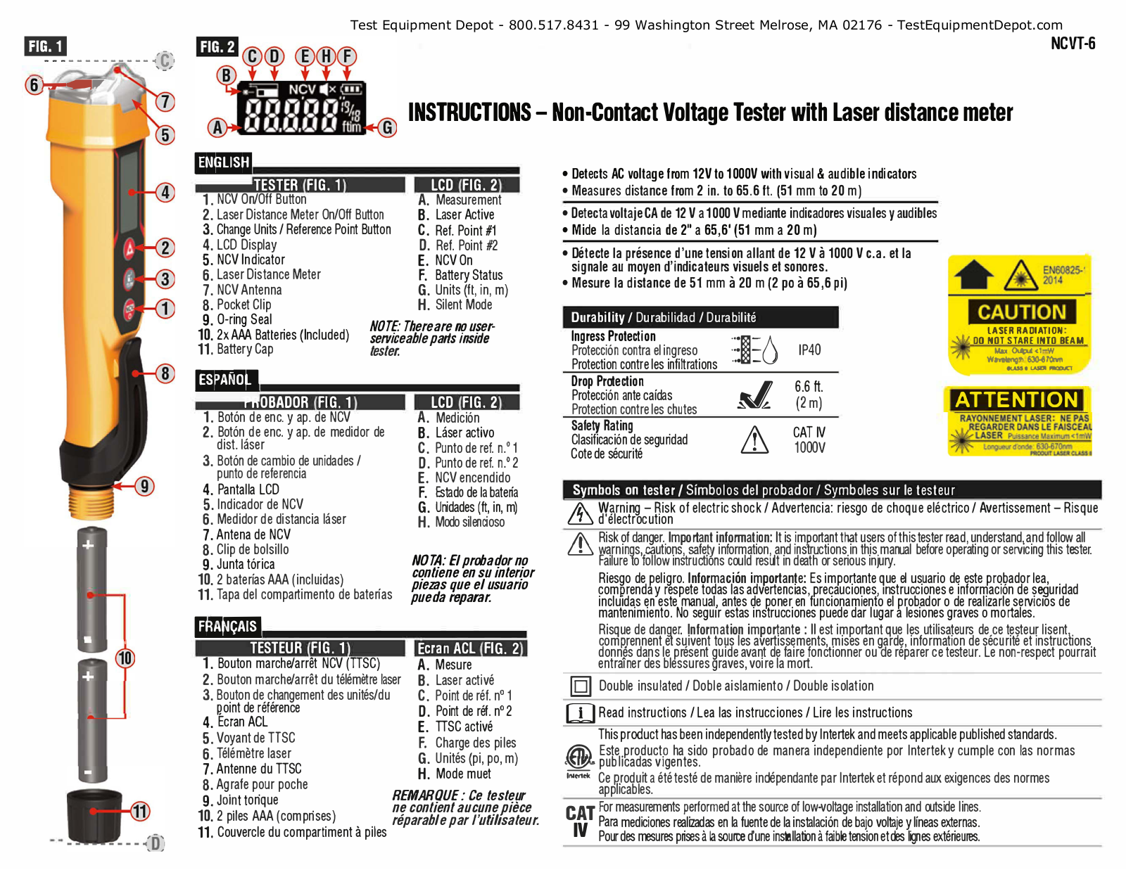 Klein Tools NCVT-6 Instructions Manual