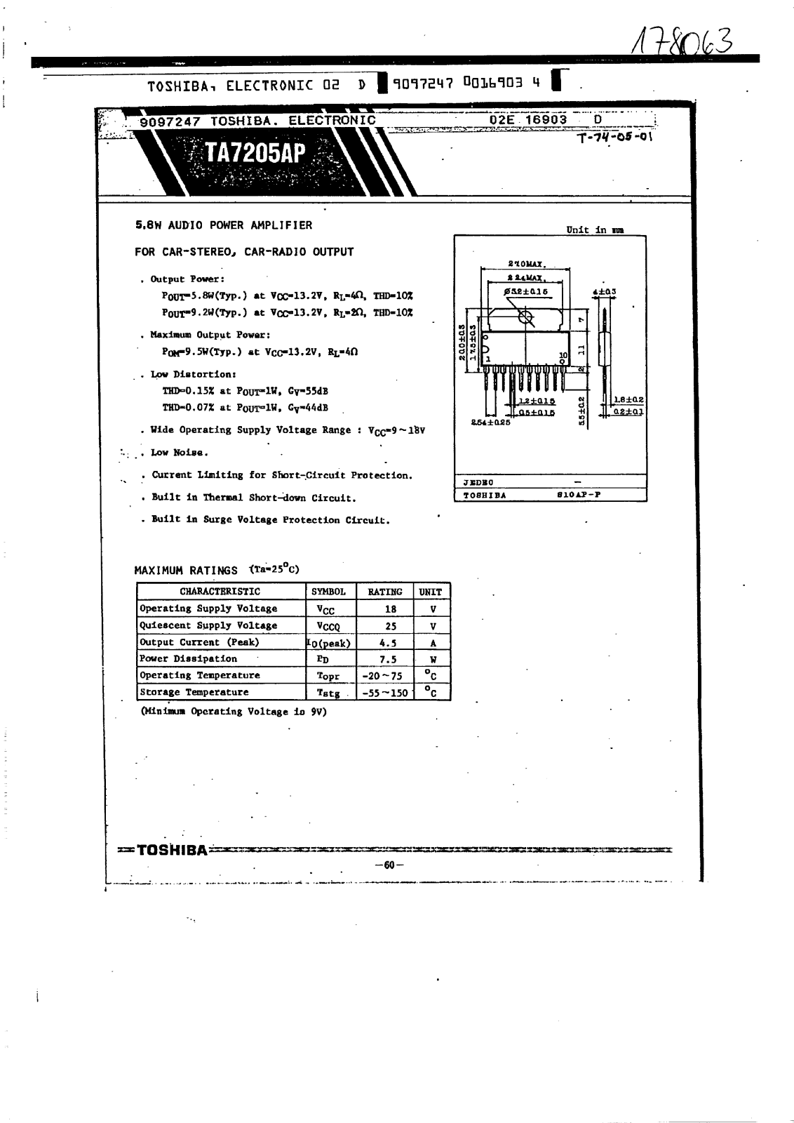 Datasheet TA7205P Specification - ManualMachine.com