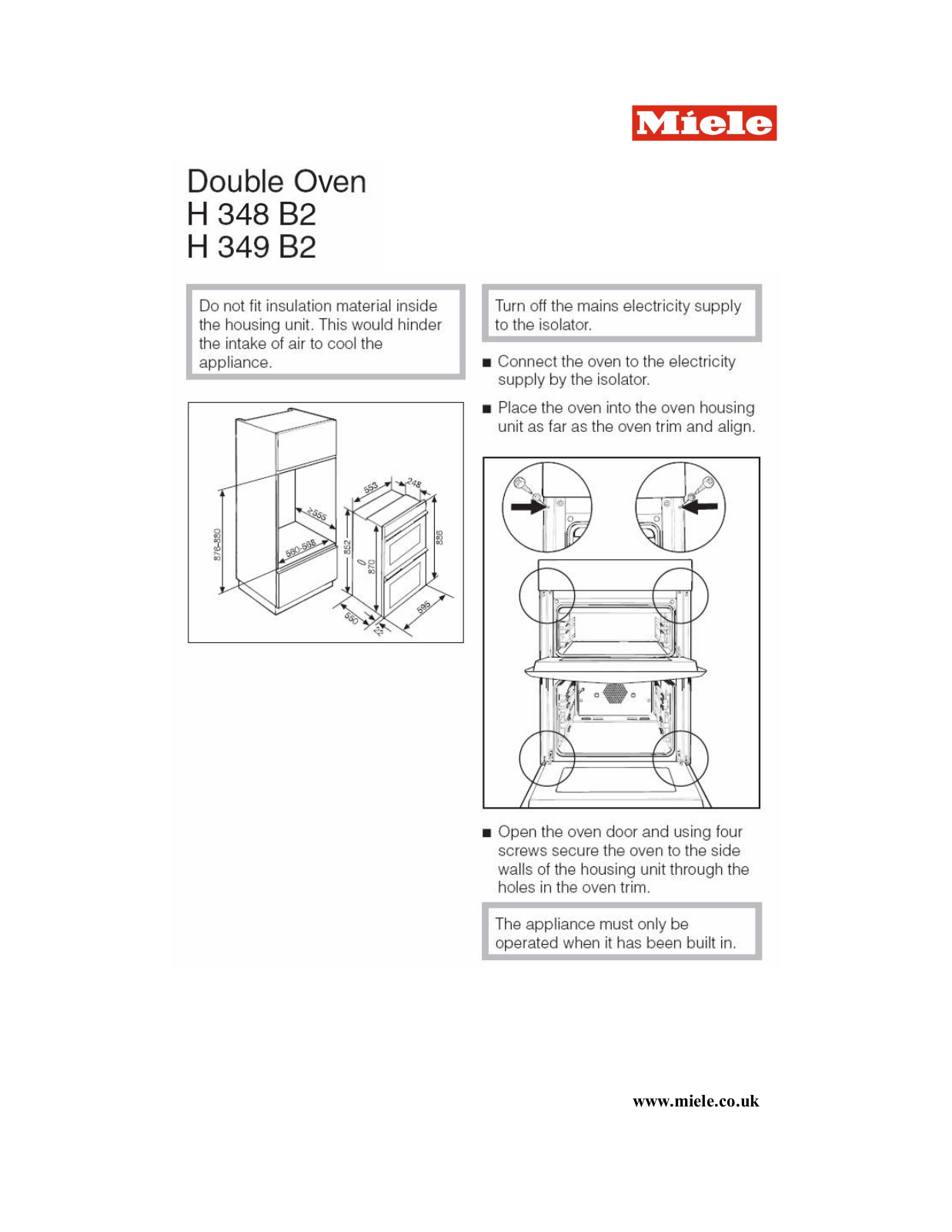 Miele H348B2, H349 B2 User Manual