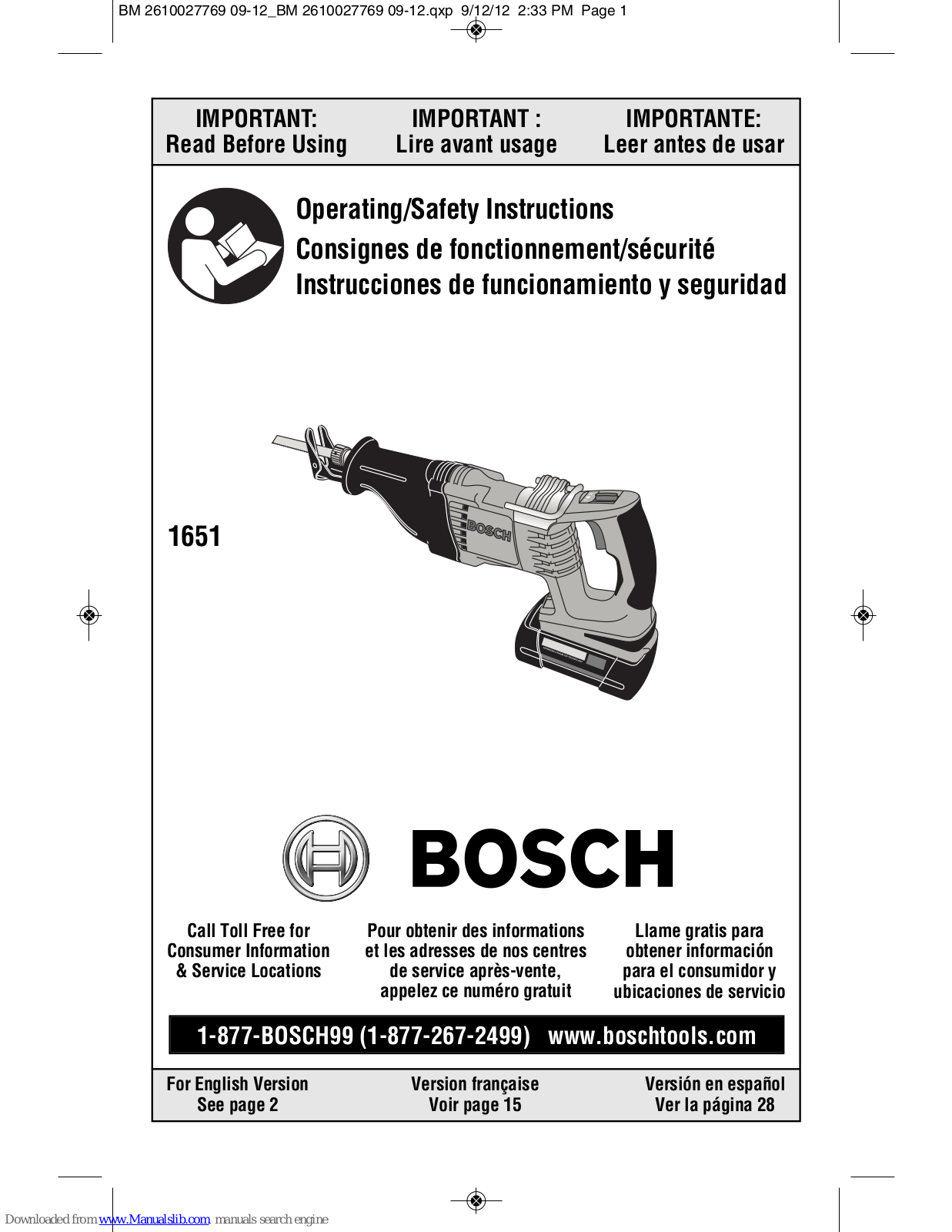 Bosch 1651 Operating/safety Instructions Manual