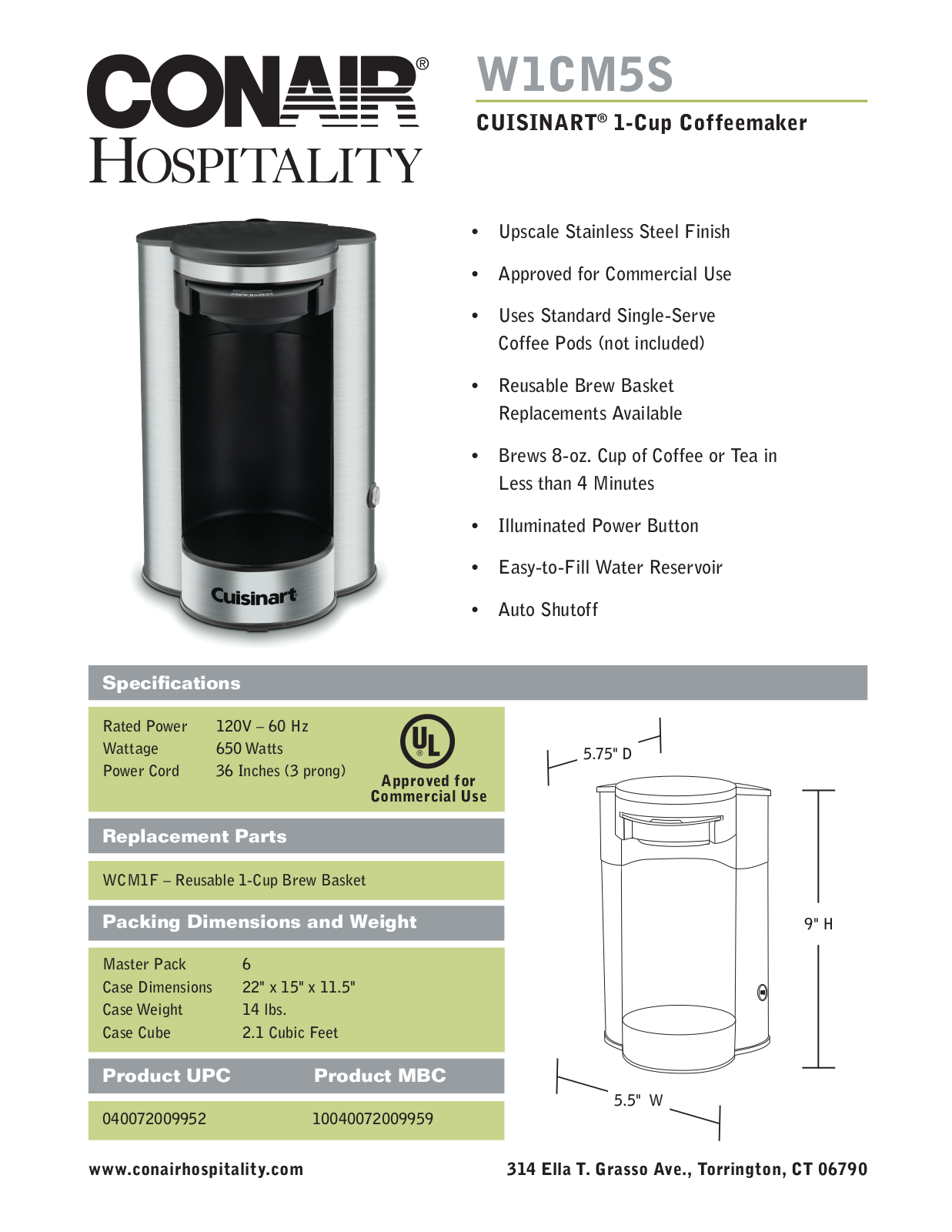 Waring W1CM5S User Manual